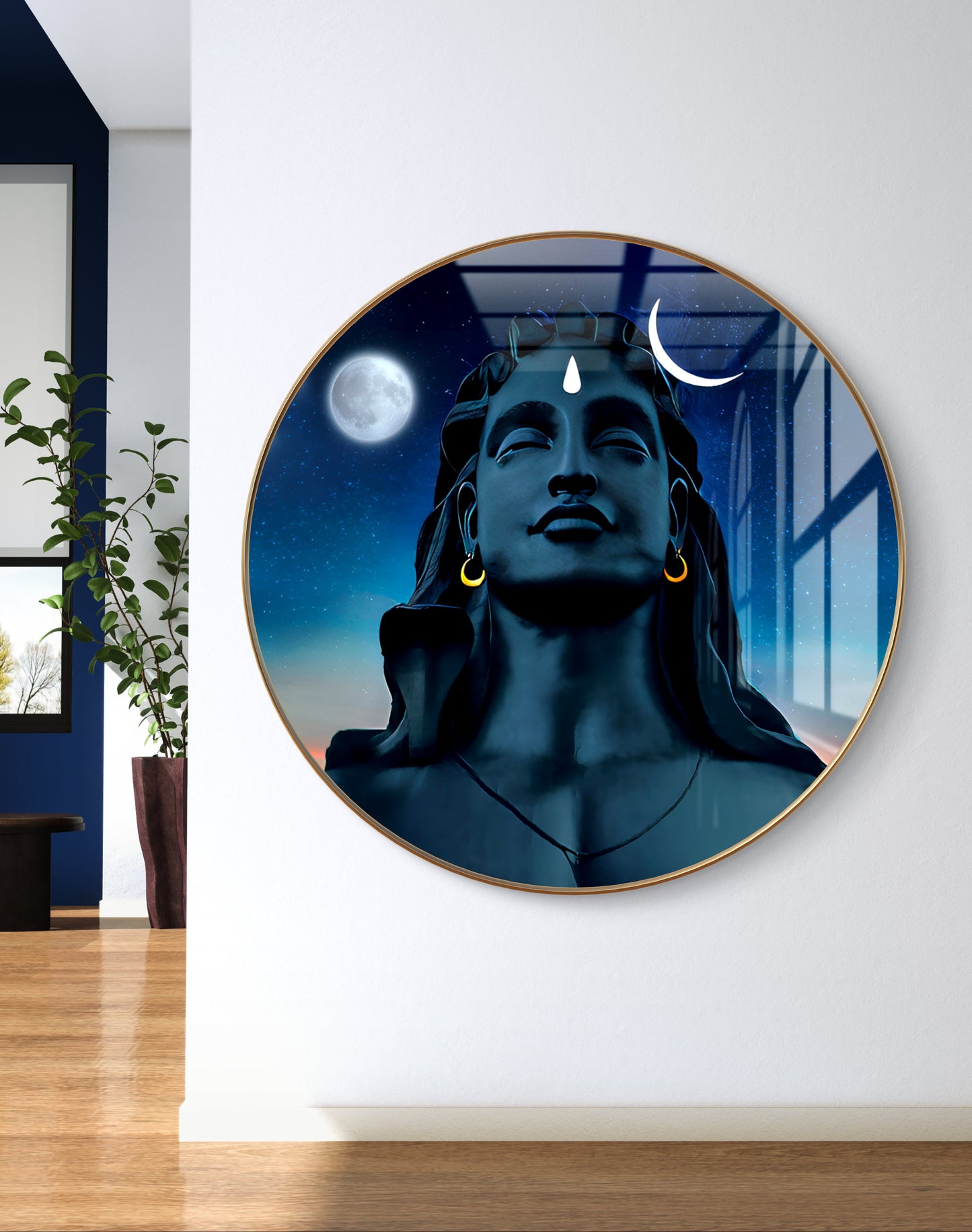 Round 3D adiyogi blue statue crystal resin