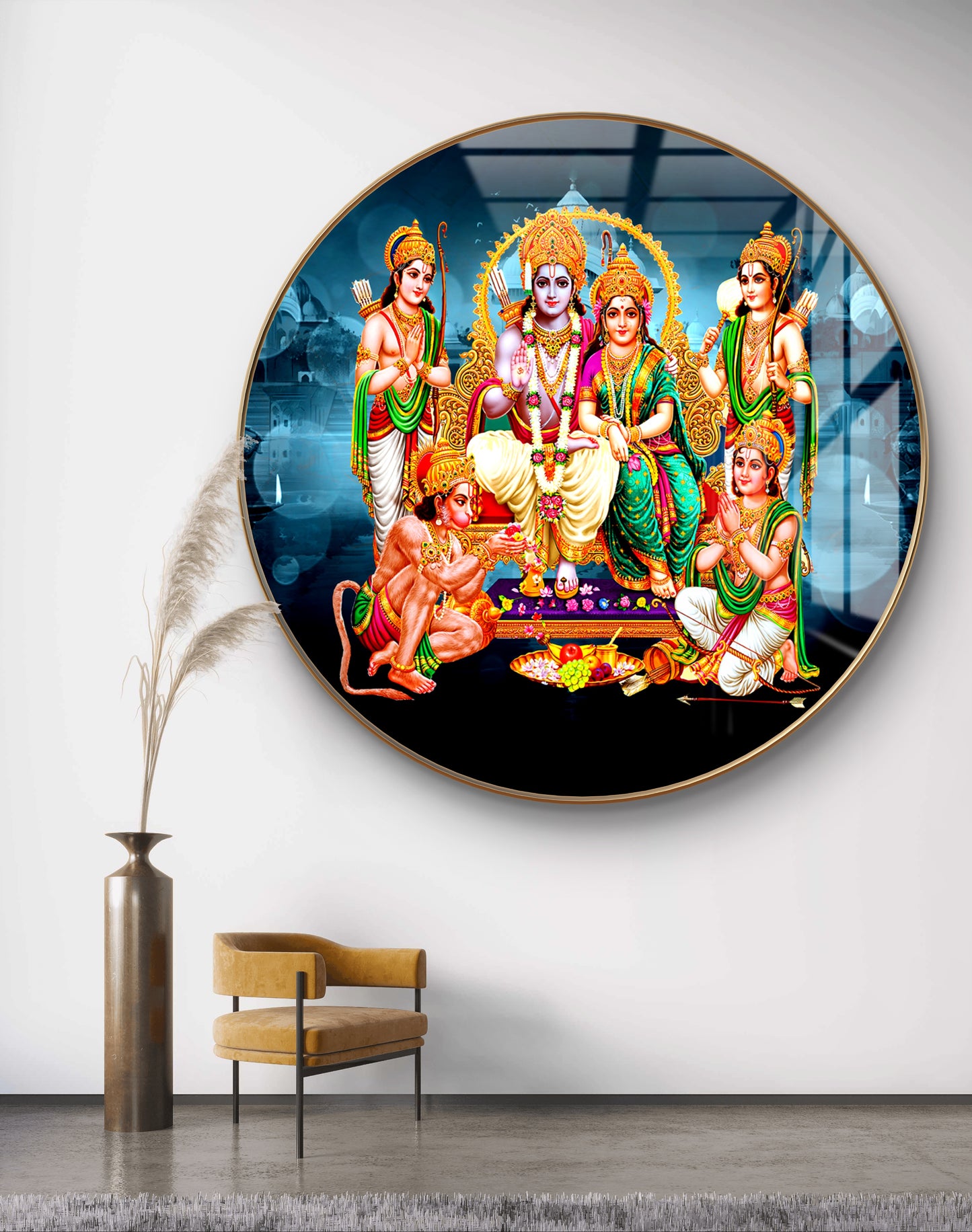 Round lord Ram in blue background crystal resin