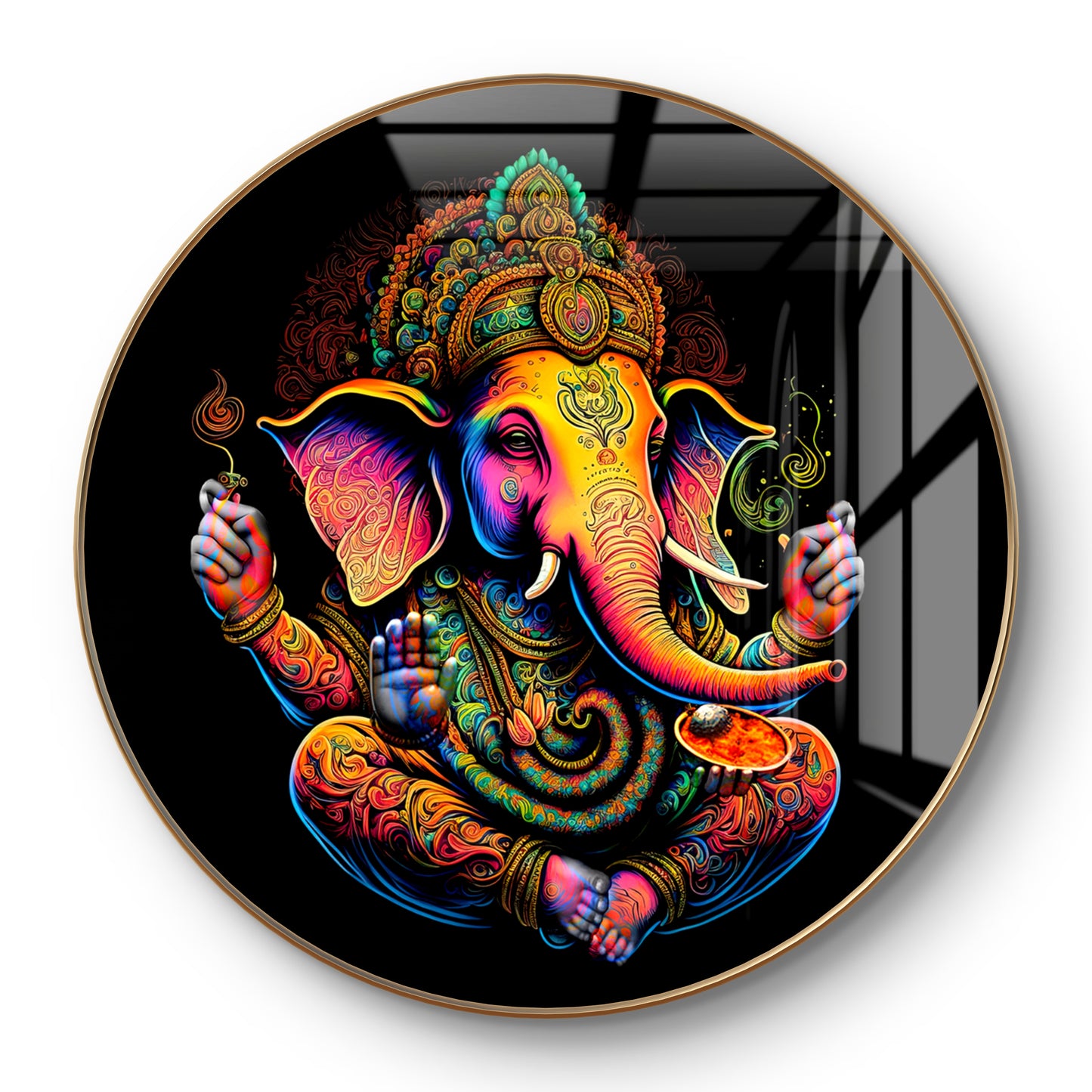 Round colourful 3D ganpati crystal resin
