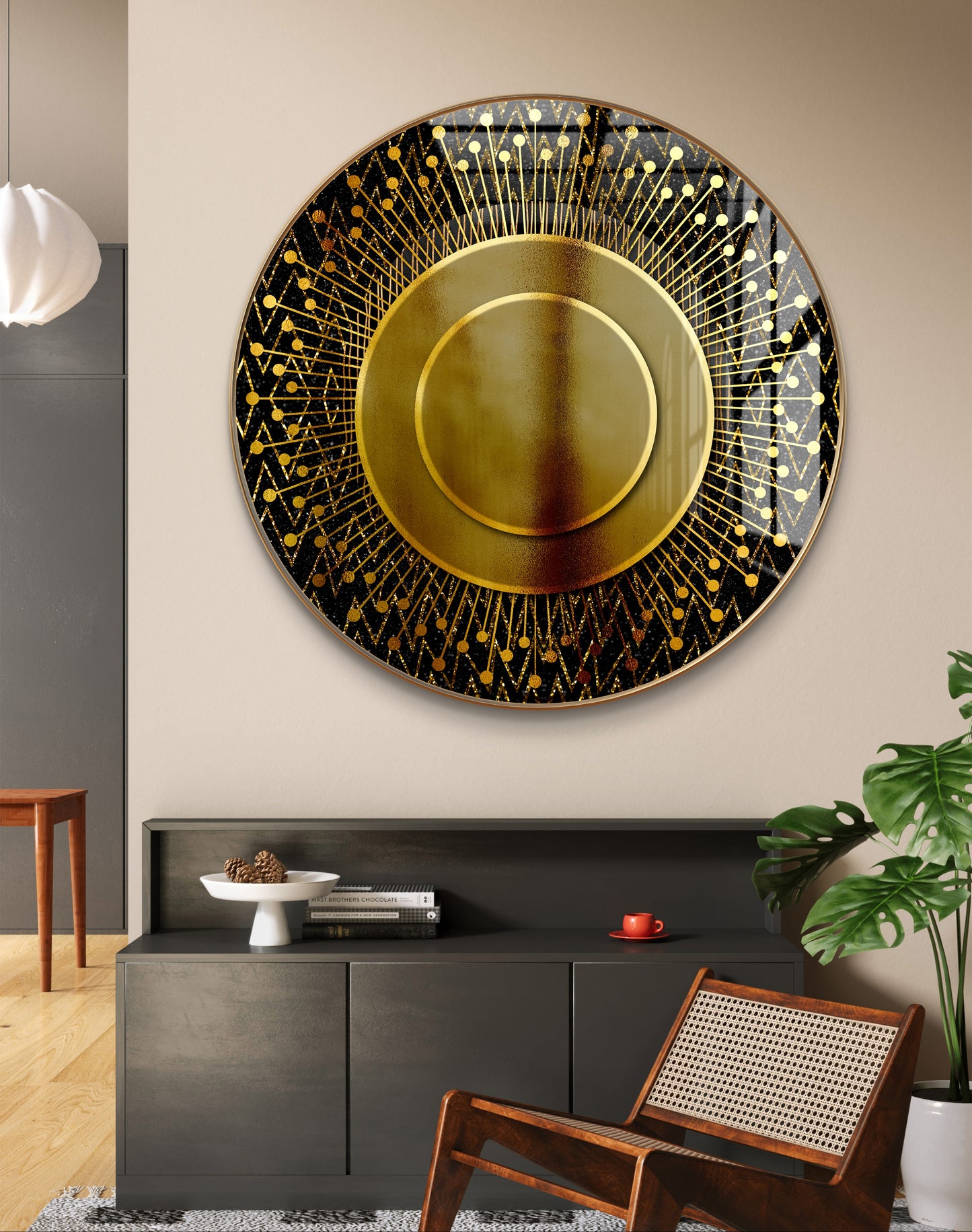 Round golden abstract spheres crystal resin