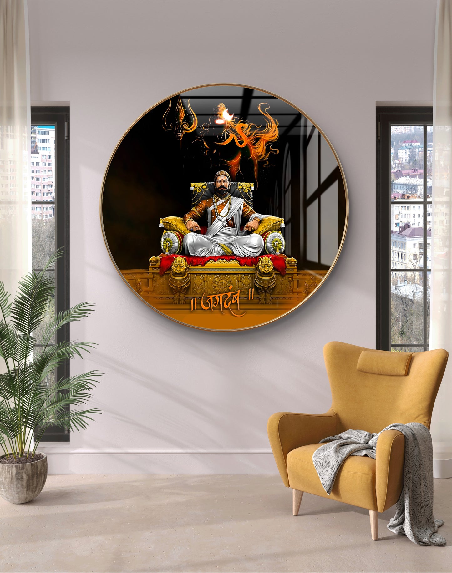 Round maratha shivaji raje painting crystal resin