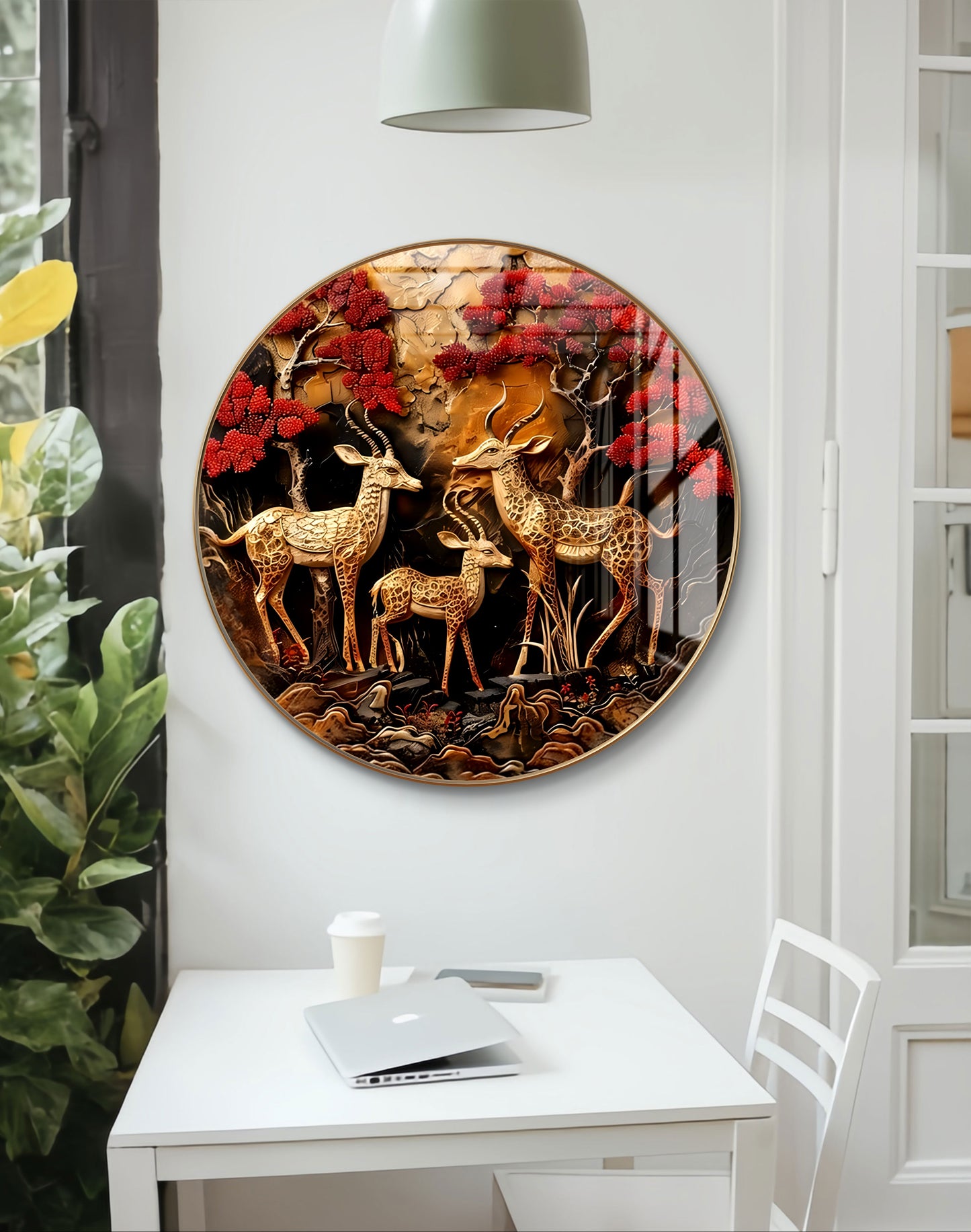 Round cooper 3D deer crystal resin
