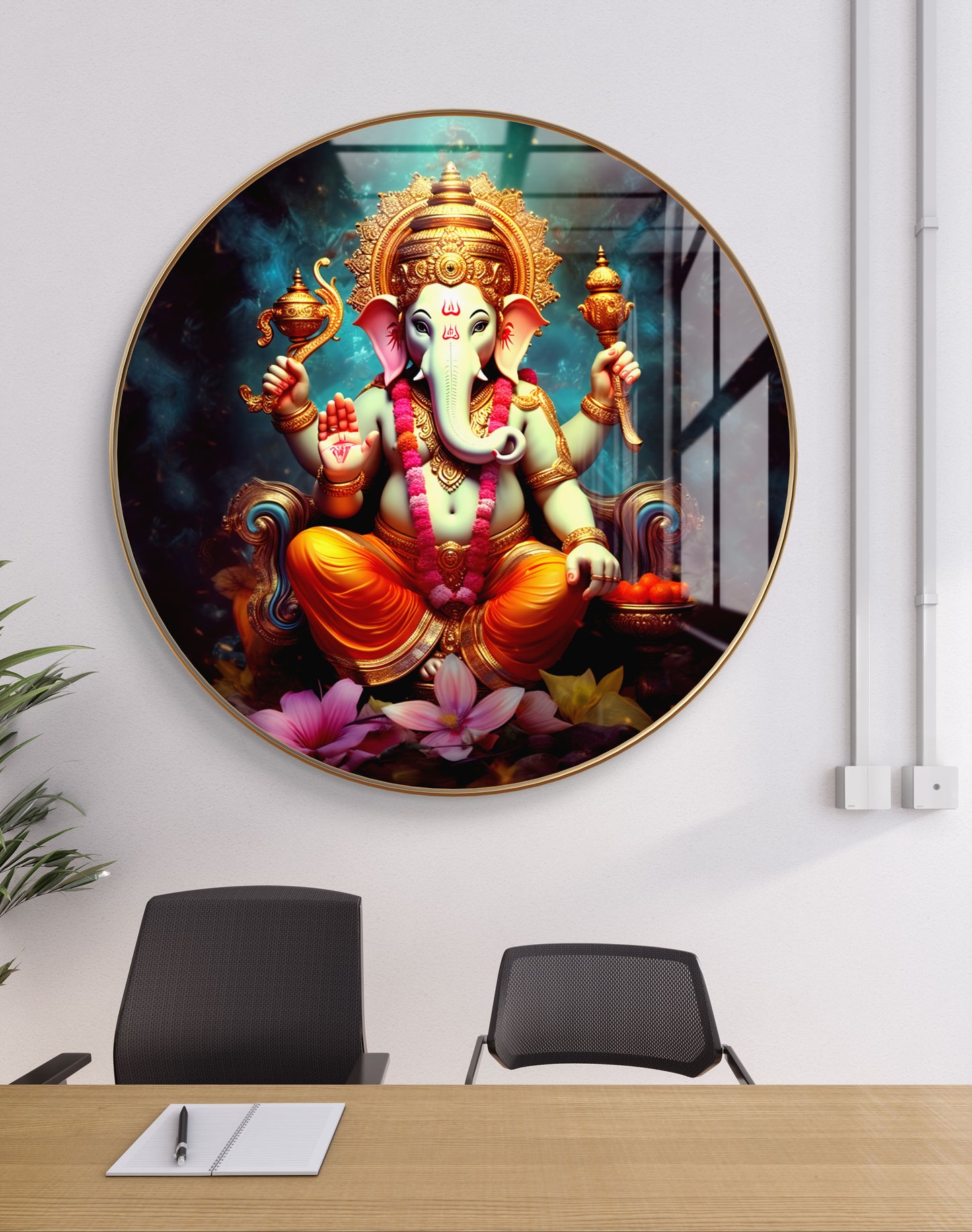 Round ganpati painting crystal resin