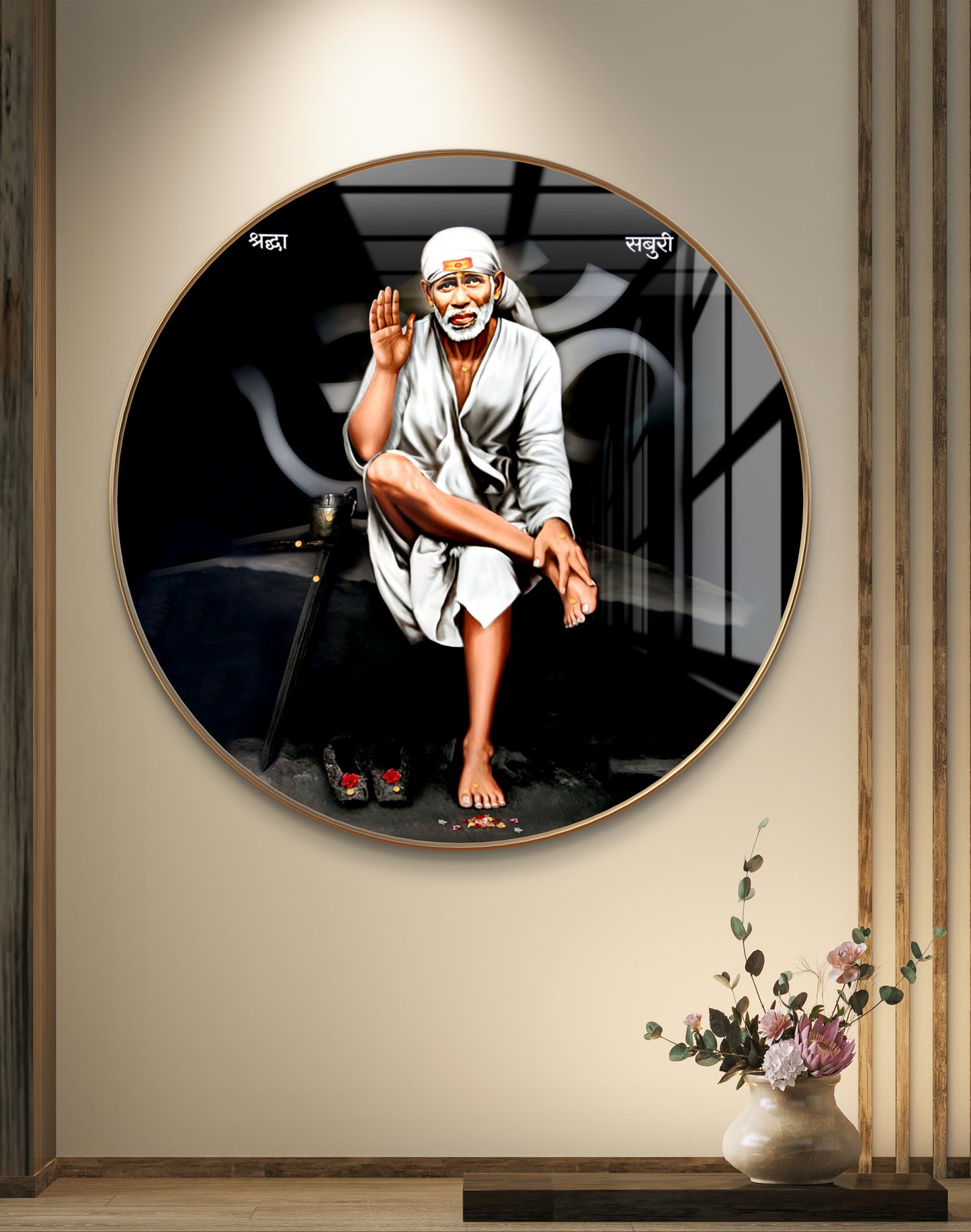 Round Sai Baba shirdi black & white crystal resin