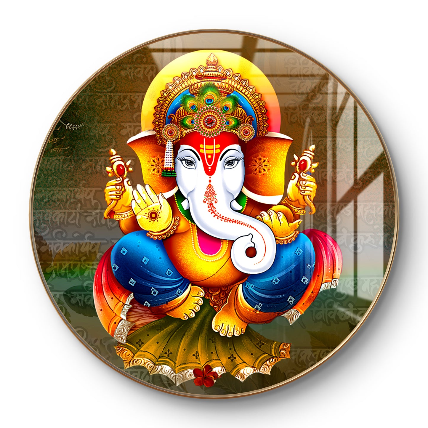 Round 3D colourful ganpati crystal resin