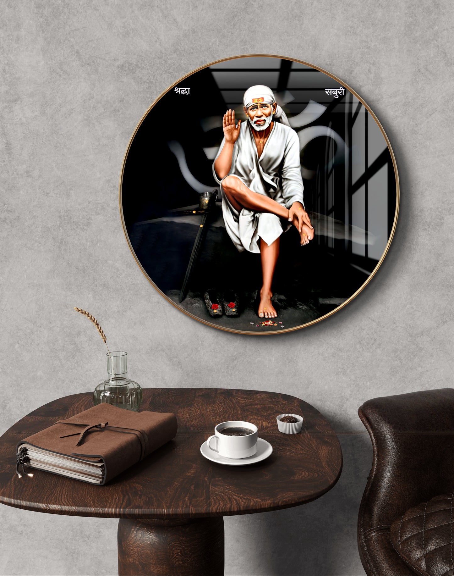 Round Sai Baba shirdi black & white crystal resin
