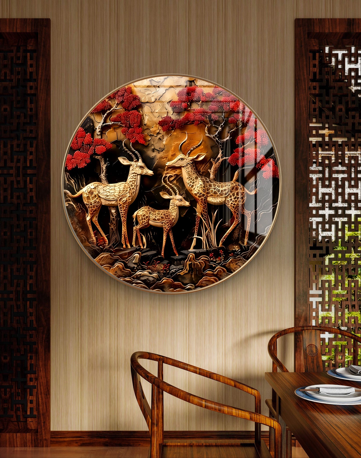 Round cooper 3D deer crystal resin
