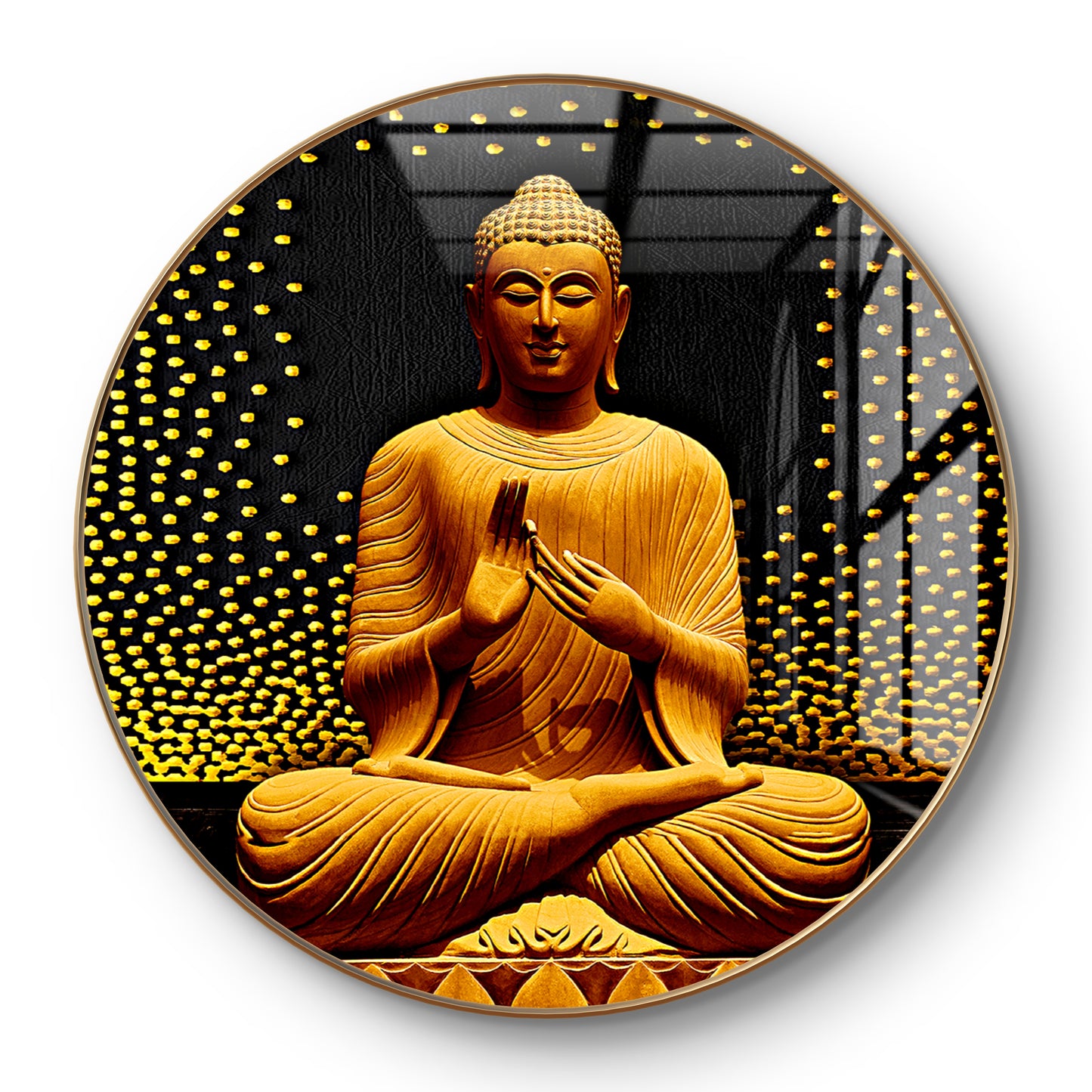 Round 3D gold Buddha statue crystal resin