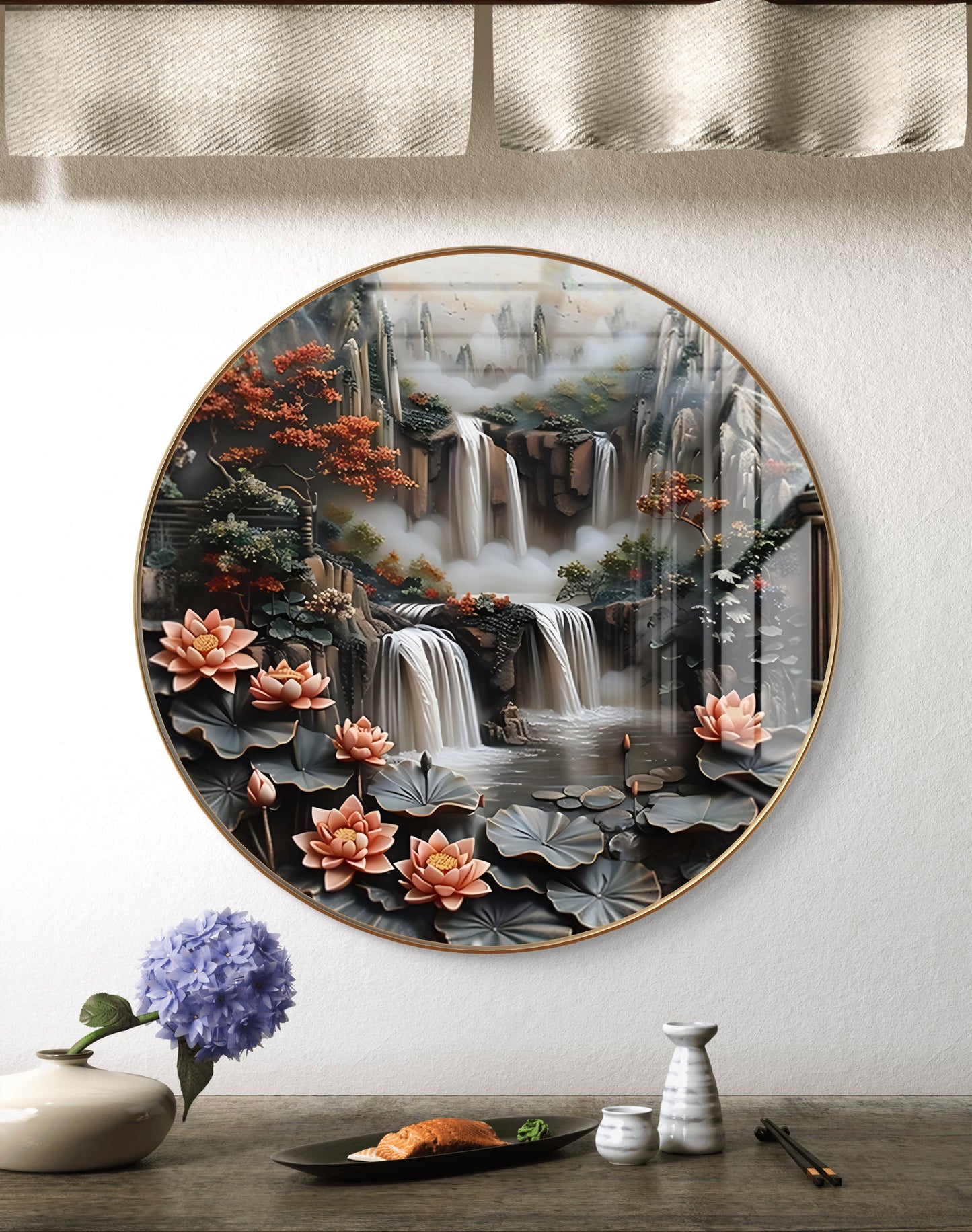 Round waterfall with tree & flowers crystal resin