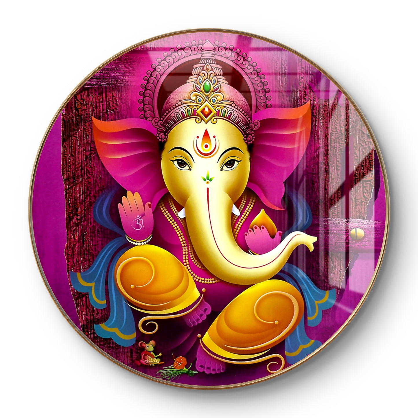 Round pink ganpati painting crystal resin
