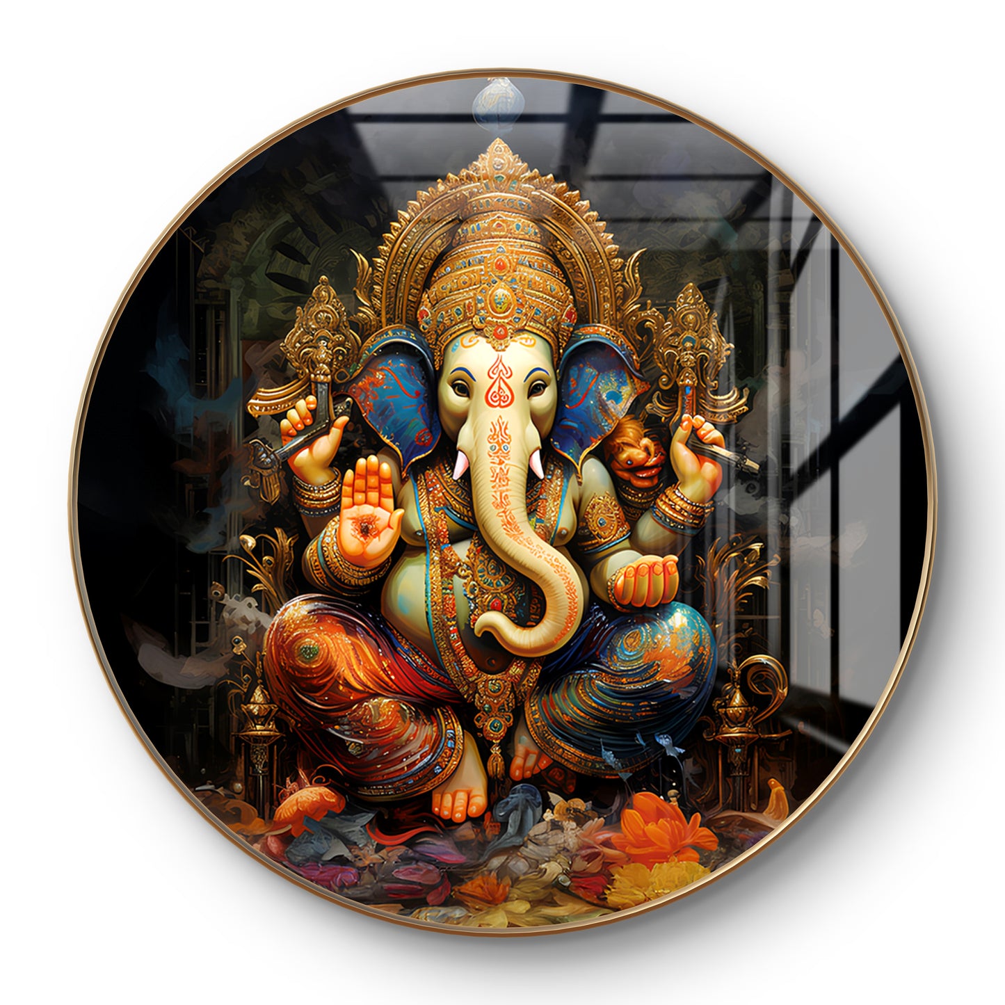 Round dark ganpati painting crystal resin