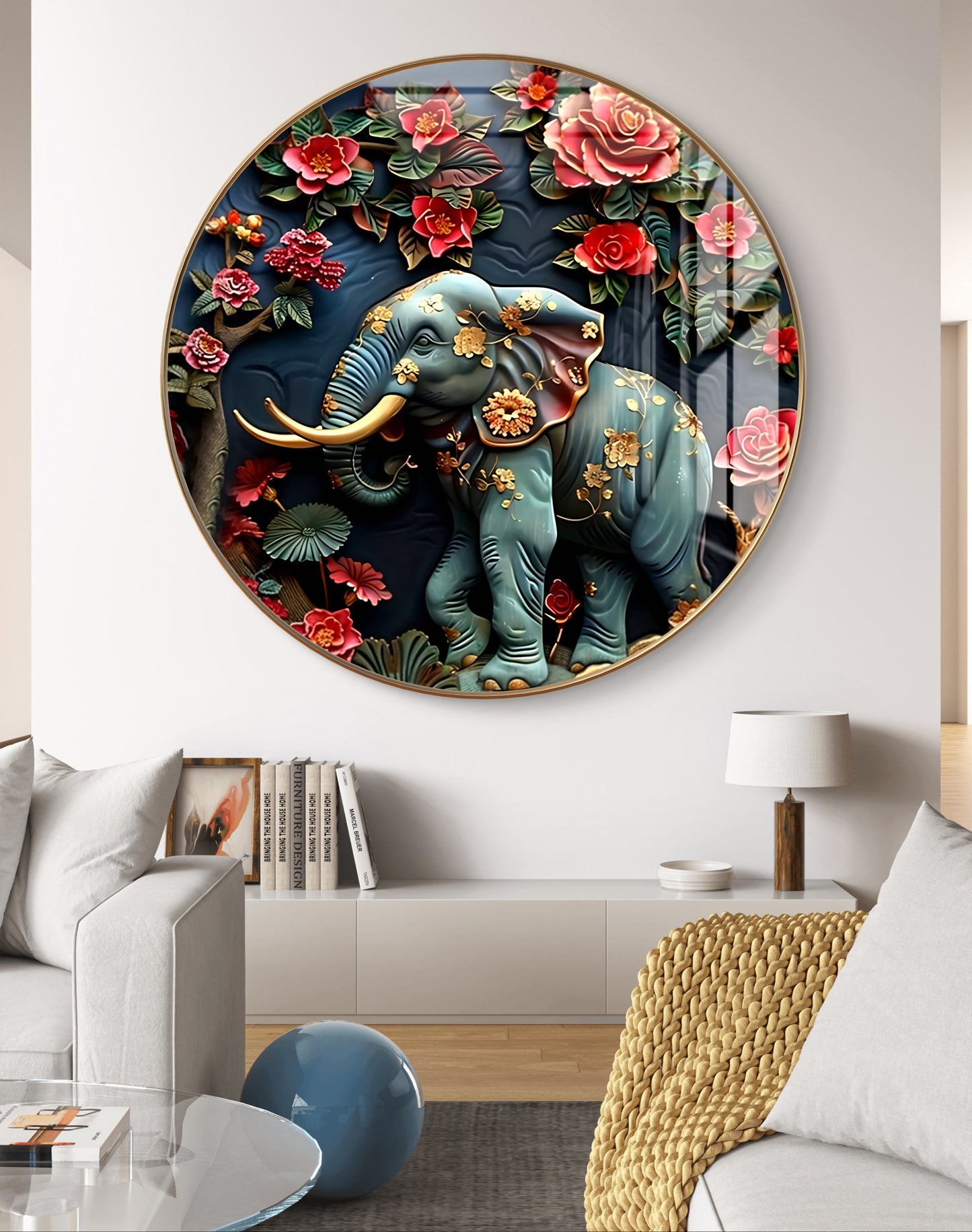 Round elephant with flowers crystal resin