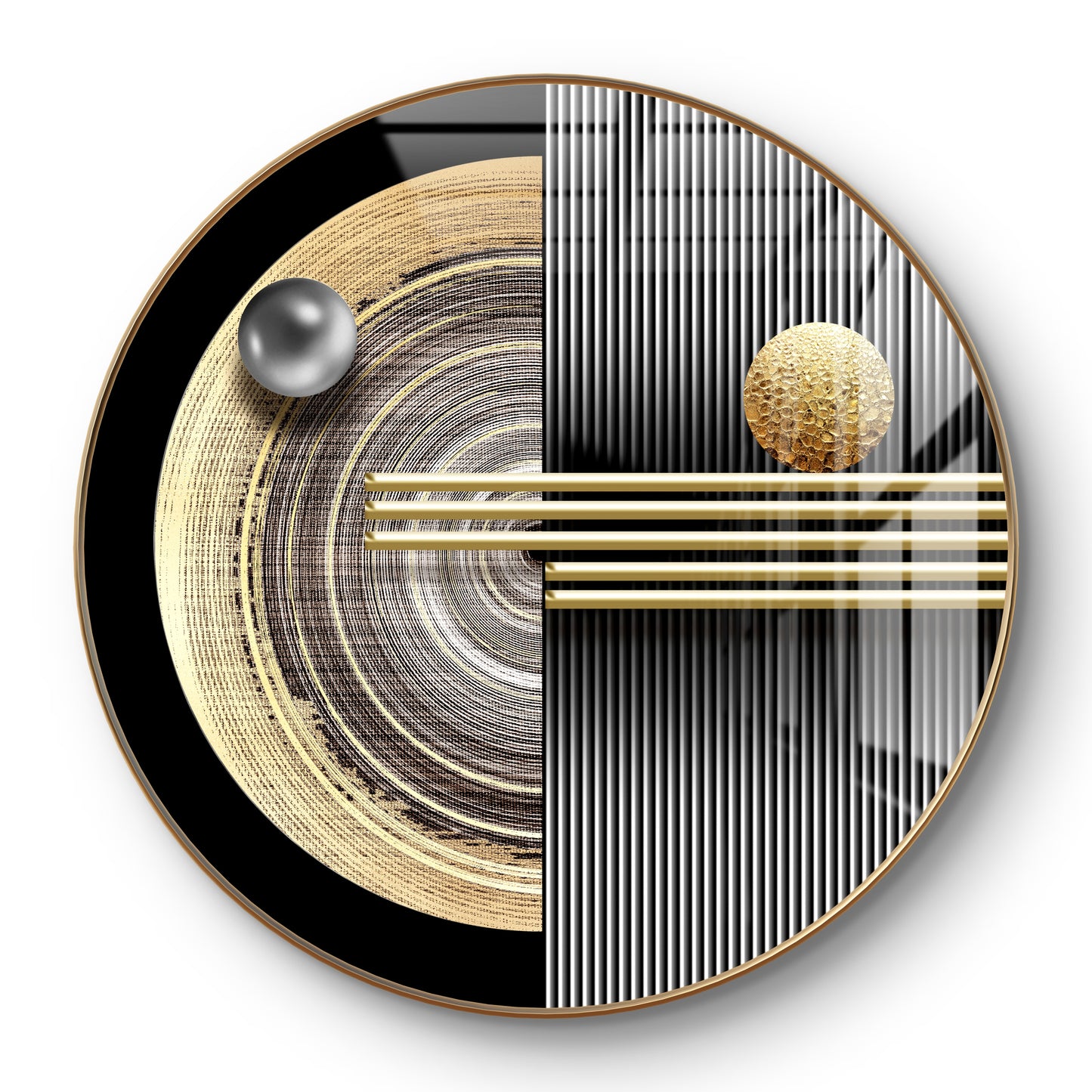 Round gold & grey geometric art crystal resin