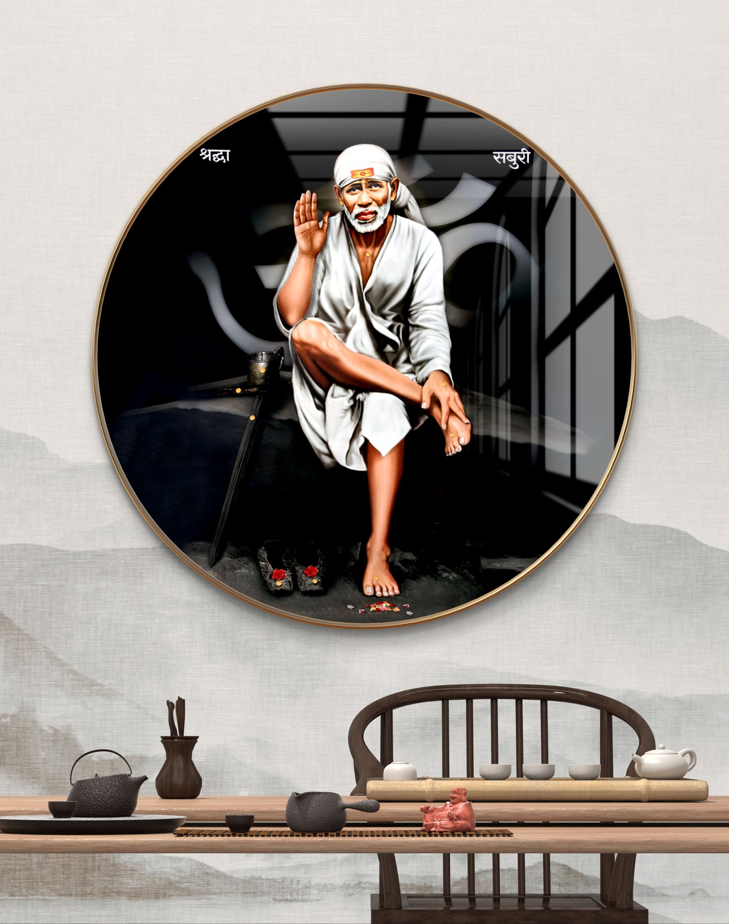 Round Sai Baba shirdi black & white crystal resin