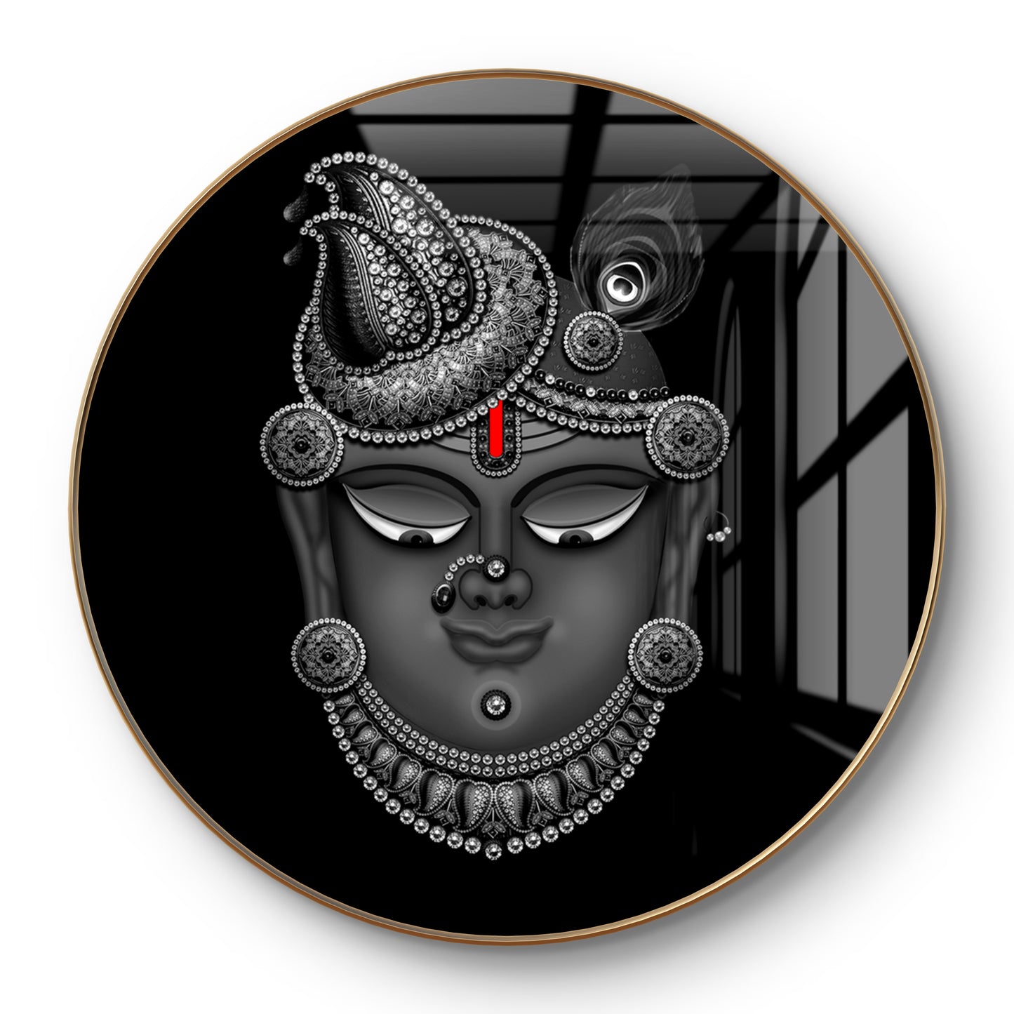 Round shreenathji face grey crystal resin