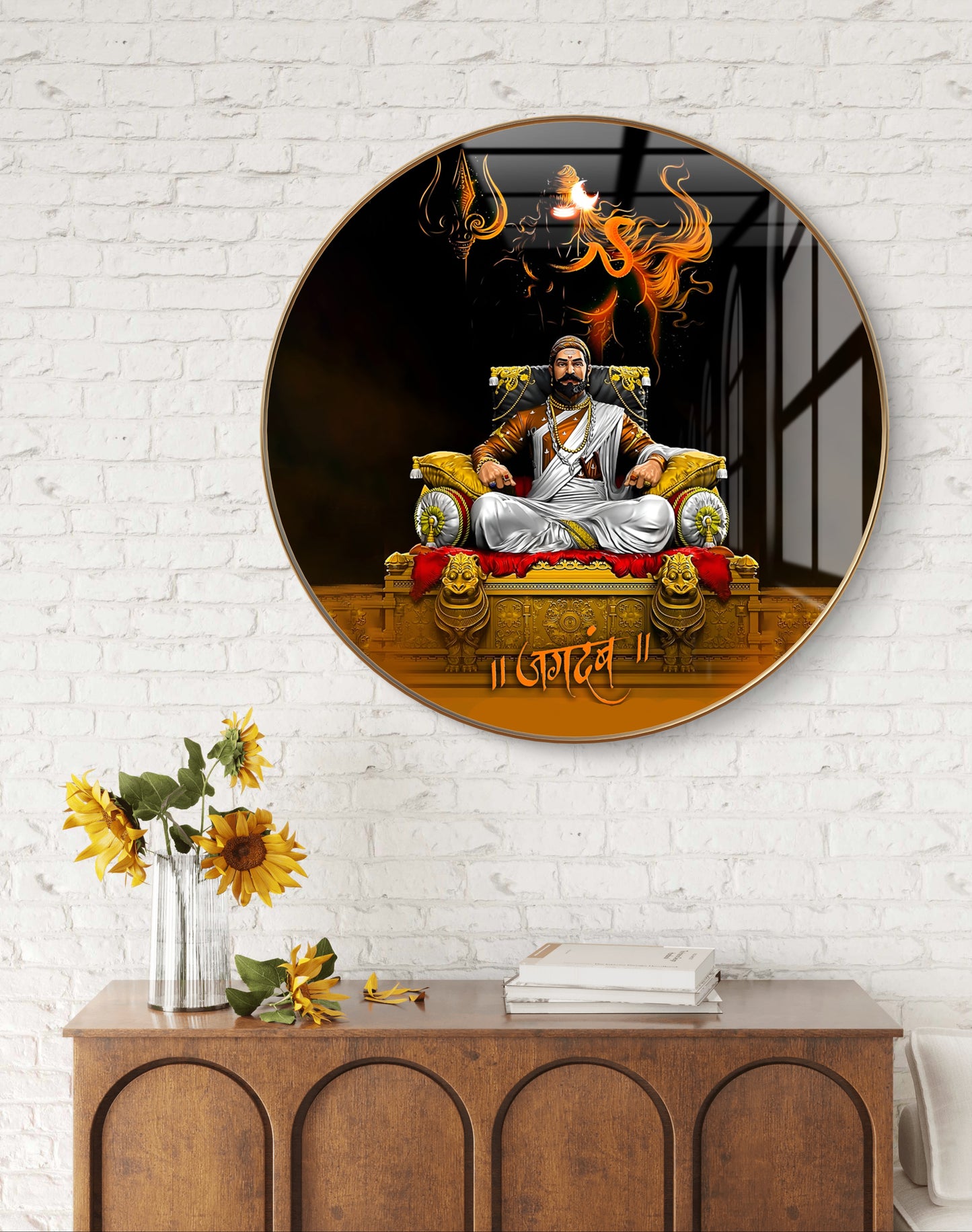 Round maratha shivaji raje painting crystal resin