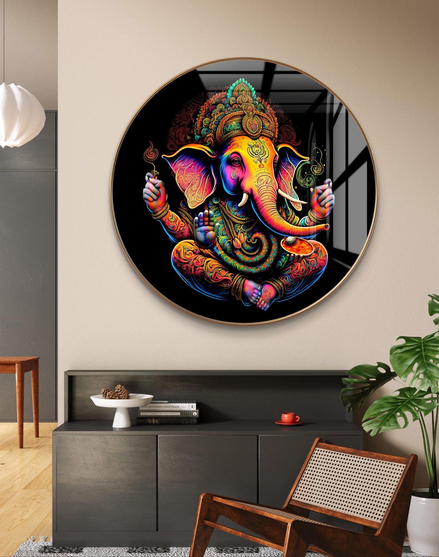 Round colourful 3D ganpati crystal resin