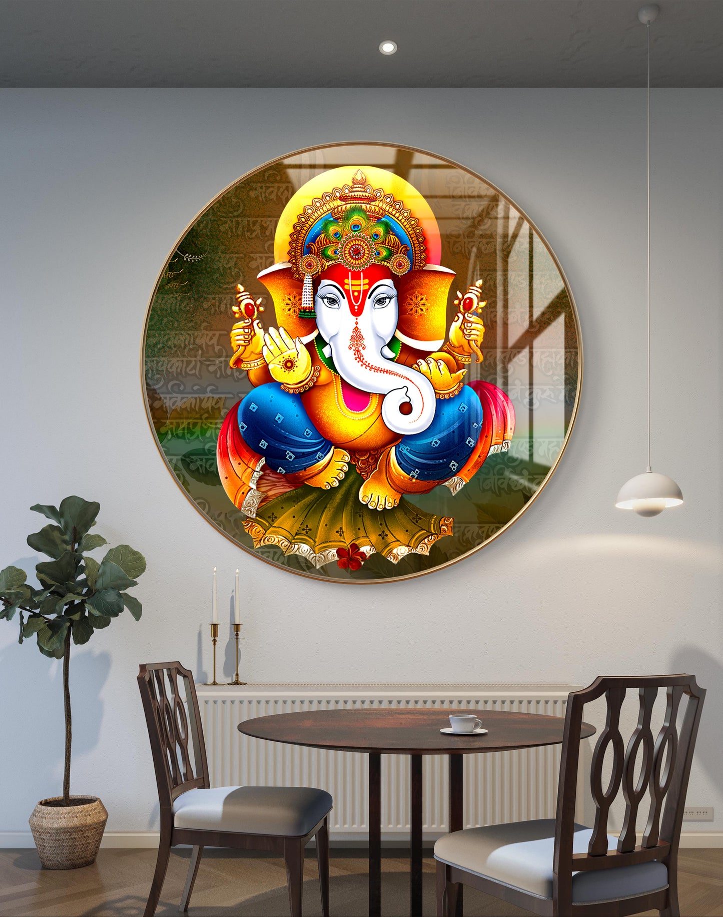 Round 3D colourful ganpati crystal resin