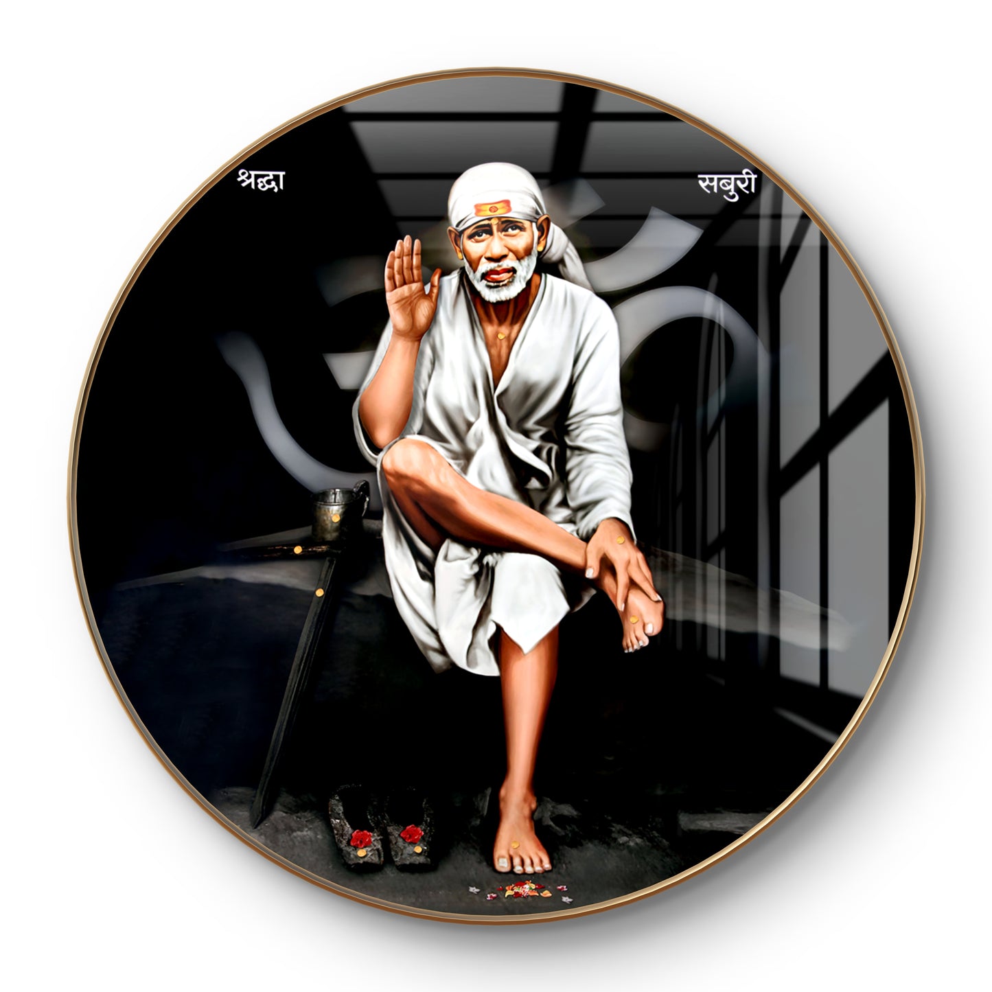 Round Sai Baba shirdi black & white crystal resin