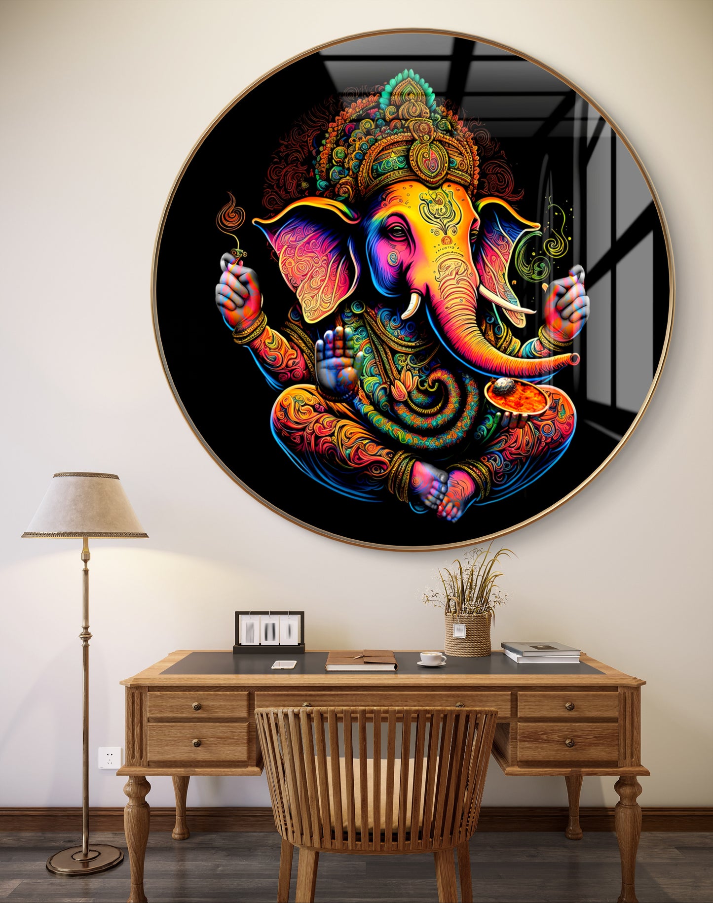 Round colourful 3D ganpati crystal resin