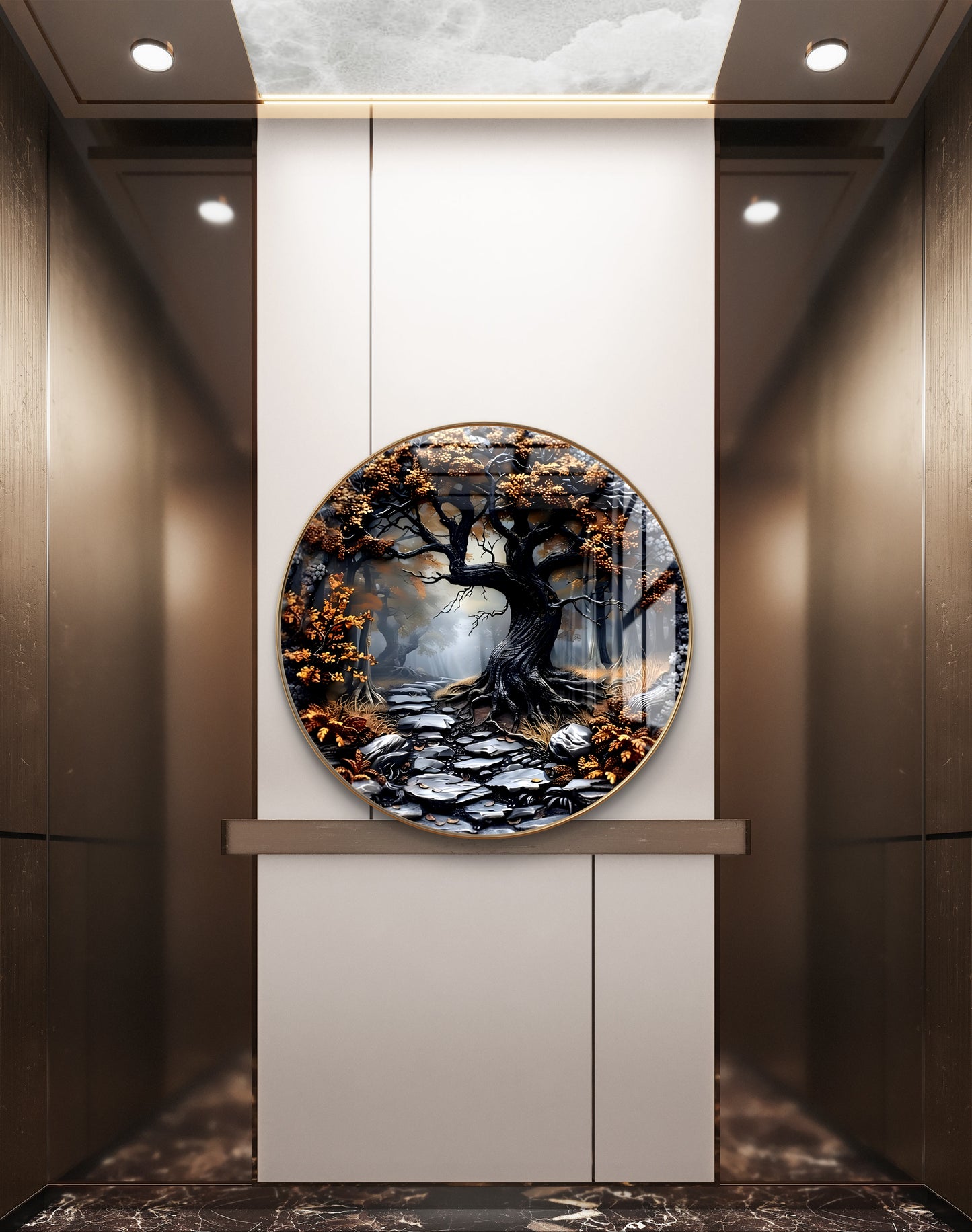 Round 3D golden tree crystal resin