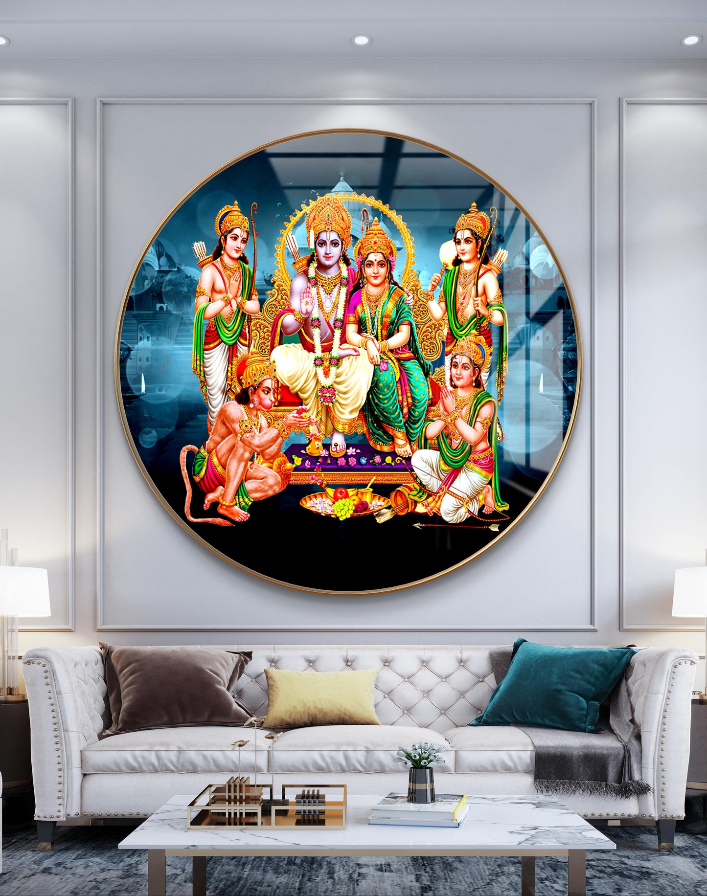 Round lord Ram in blue background crystal resin