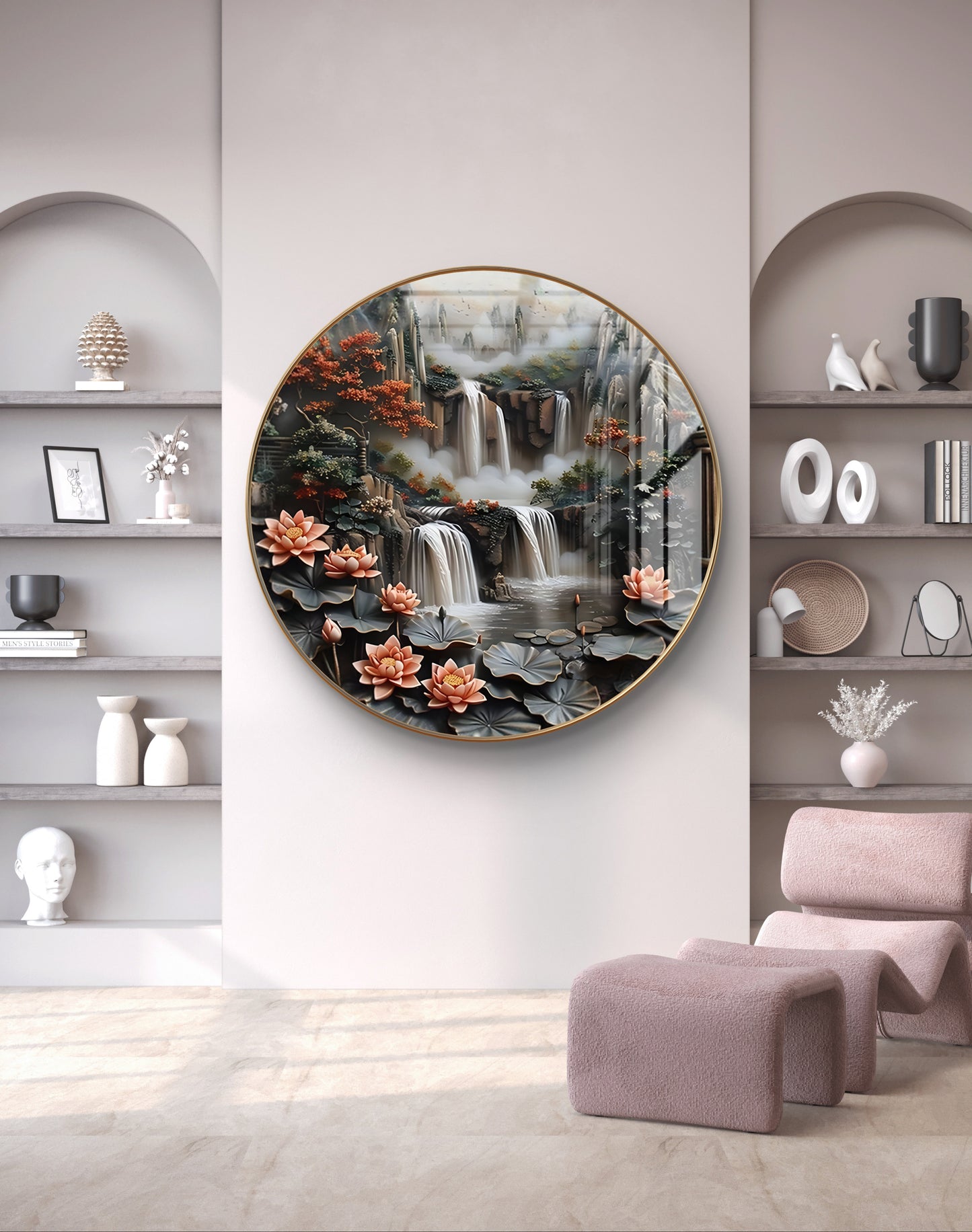 Round waterfall with tree & flowers crystal resin
