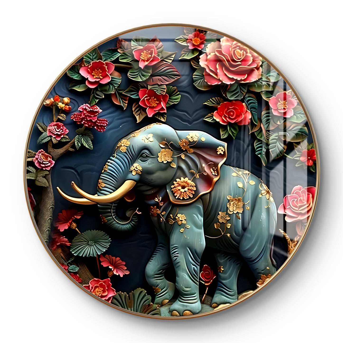 Round elephant with flowers crystal resin