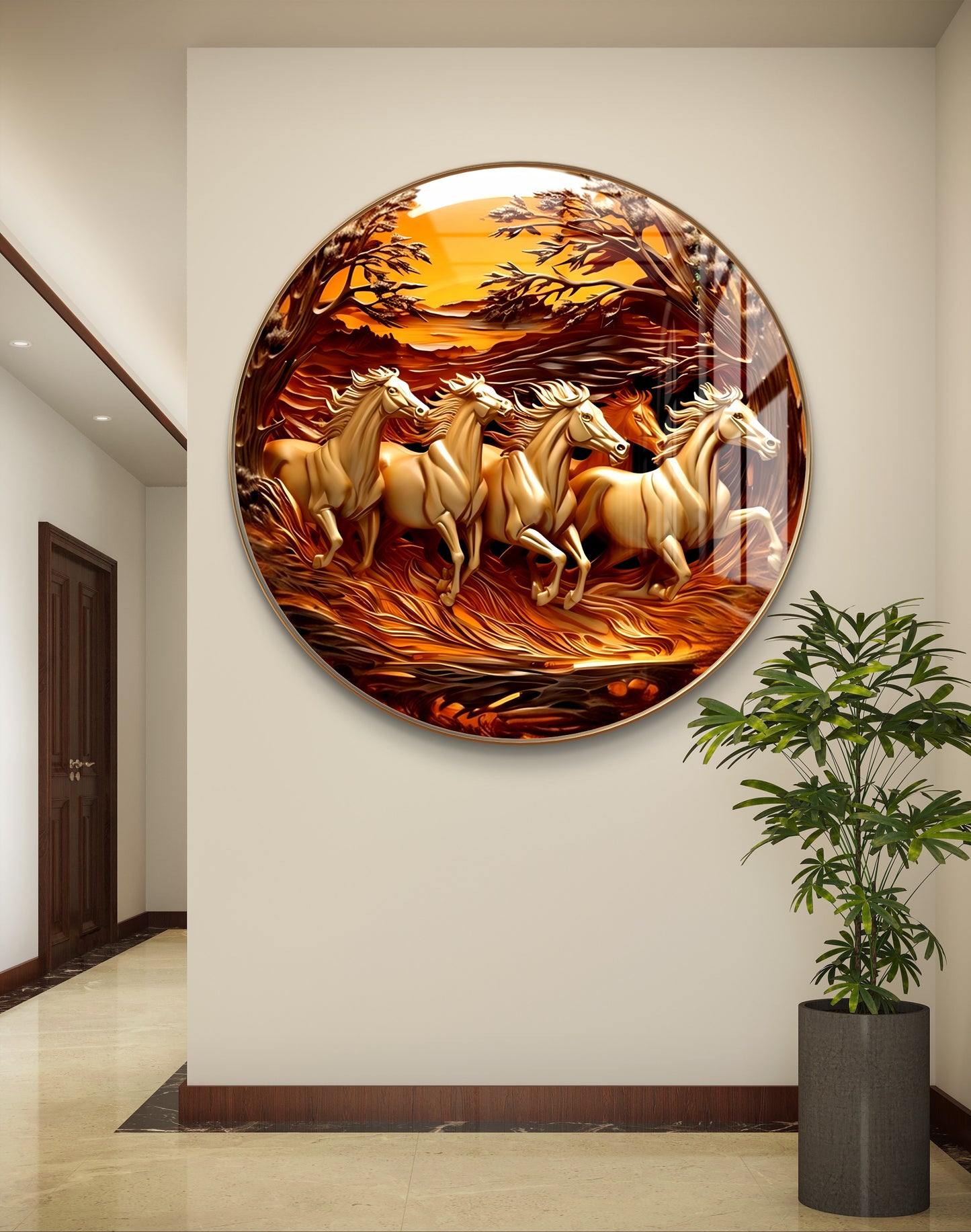Round 3d seven horses crystal resin
