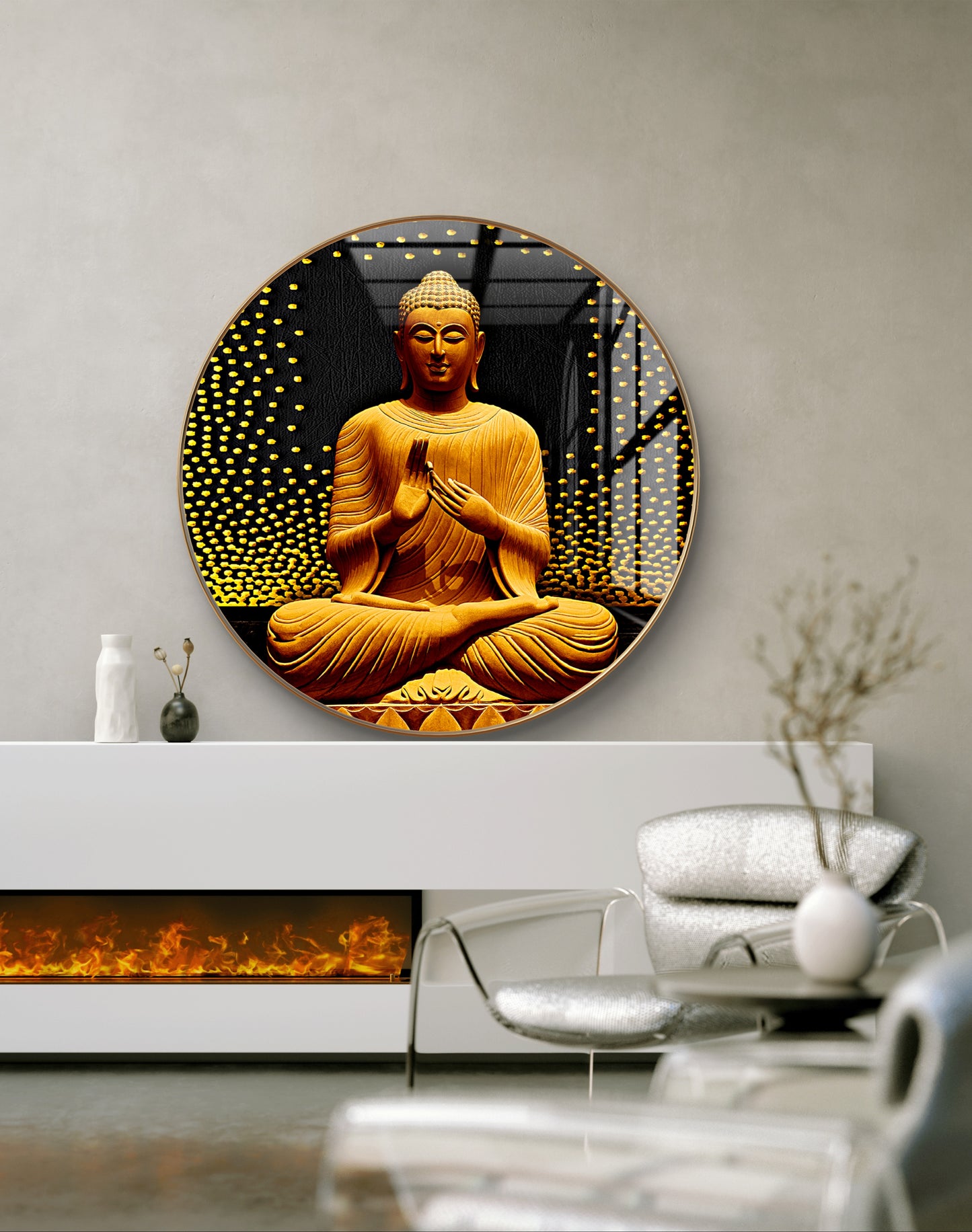 Round 3D gold Buddha statue crystal resin