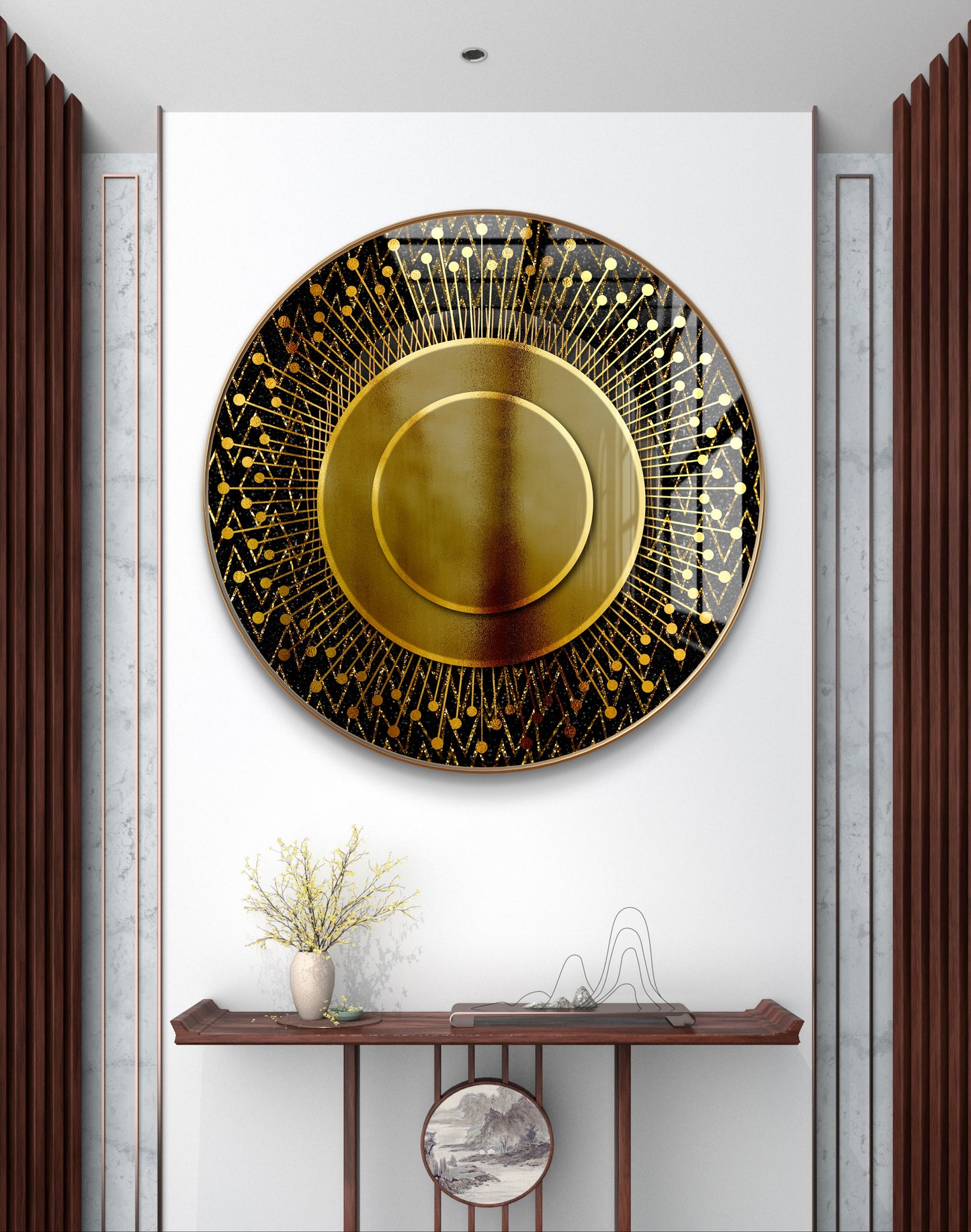 Round golden abstract spheres crystal resin