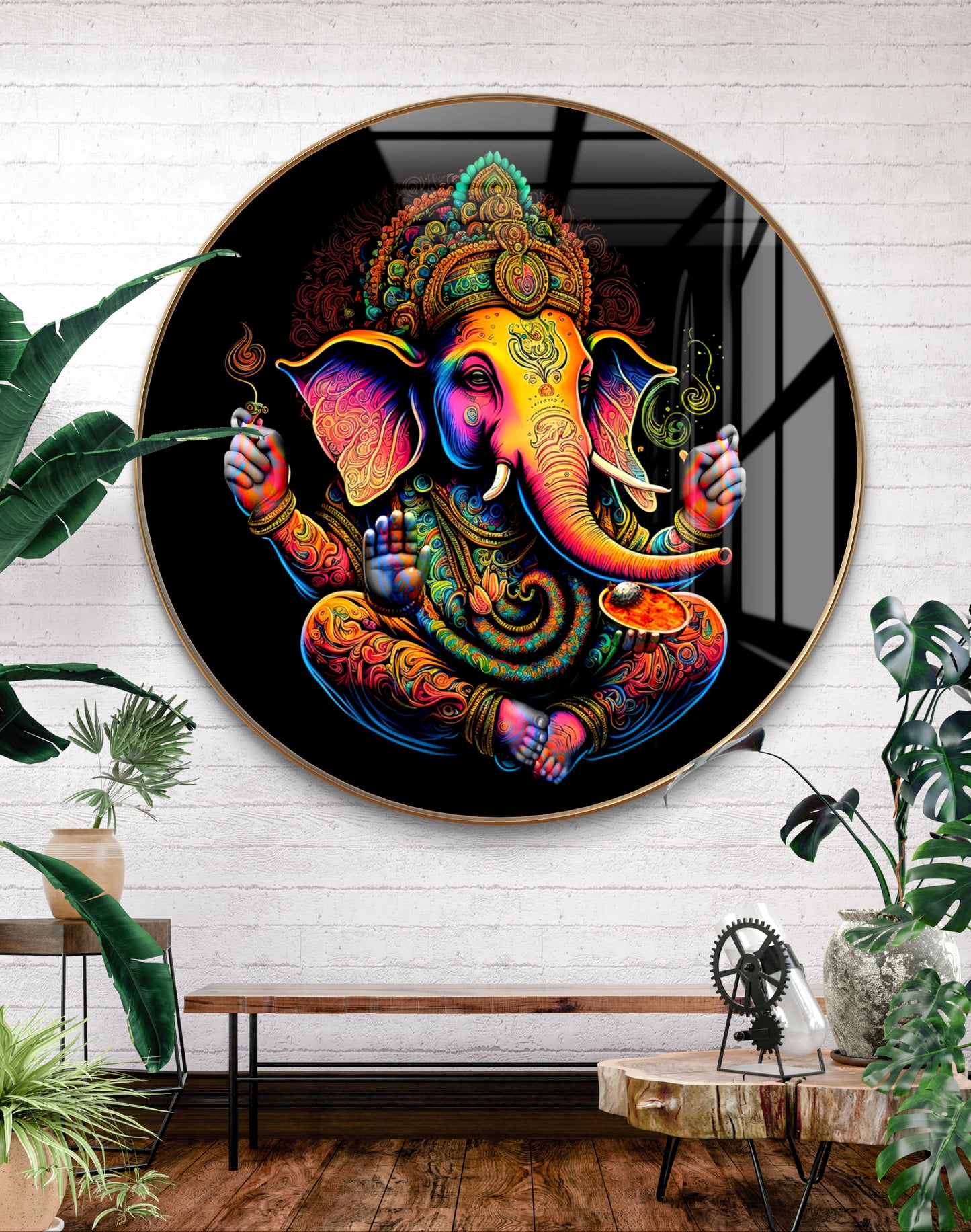 Round colourful 3D ganpati crystal resin