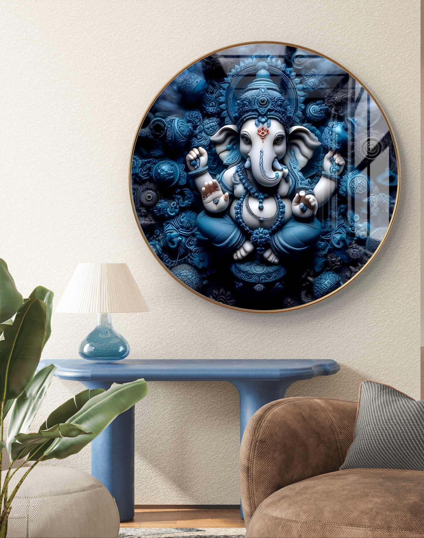Round blue ganpati crystal resin
