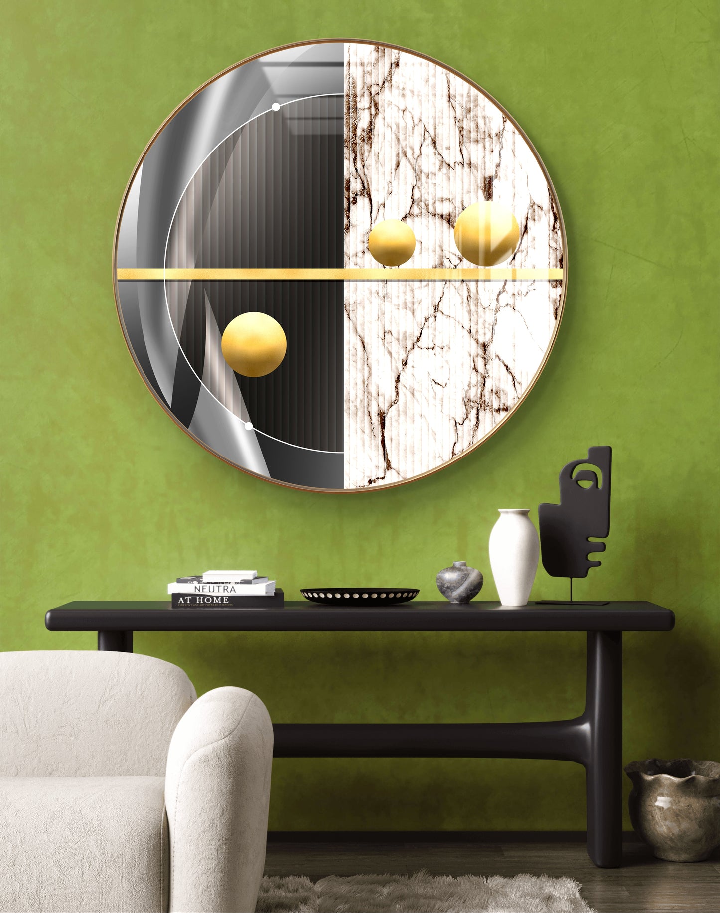 Round golden balls in black white background crystal resin