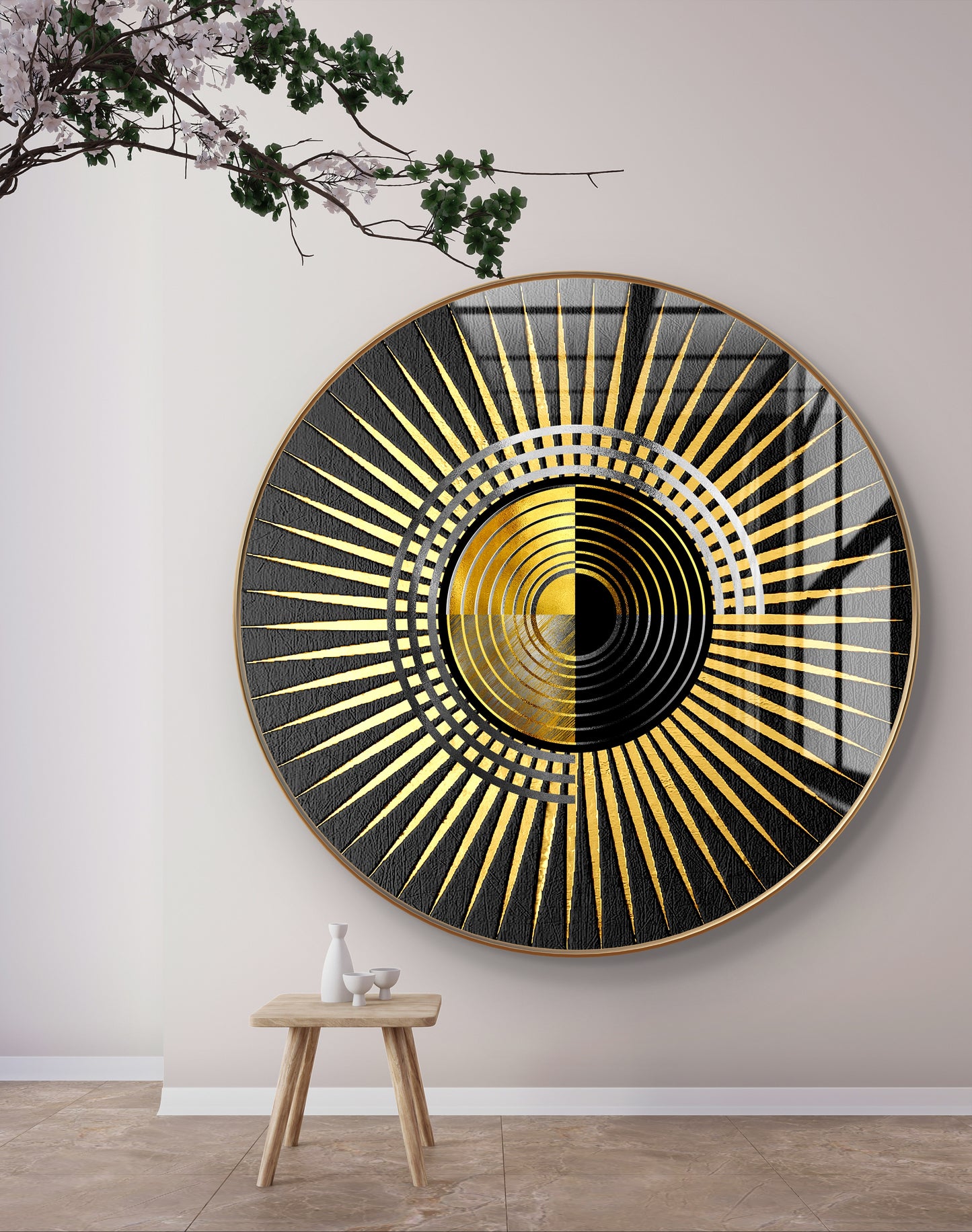 Round golden & black abstract spheres crystal resin