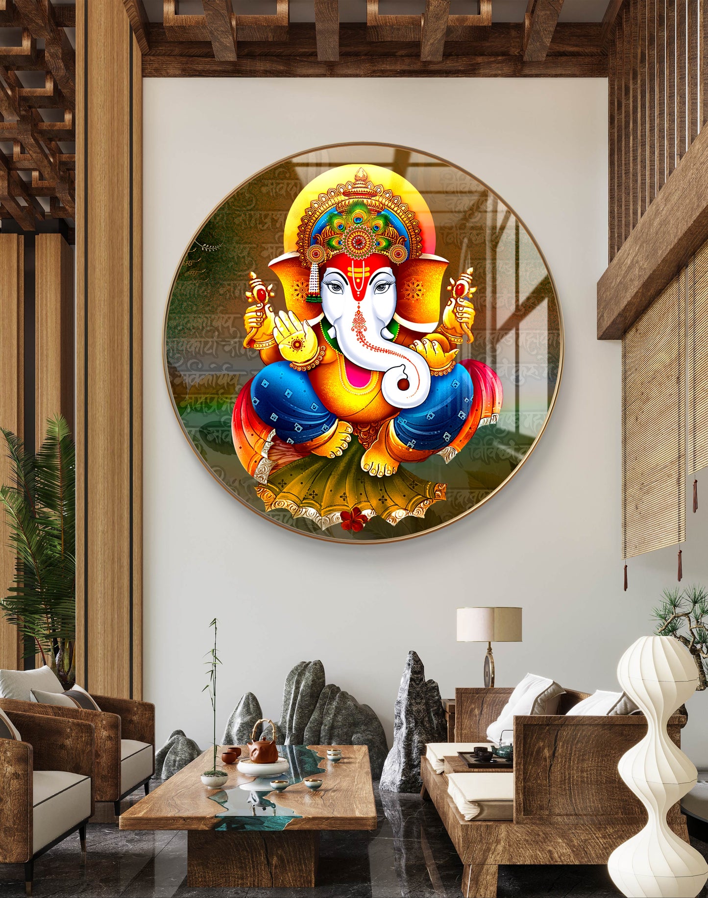 Round 3D colourful ganpati crystal resin
