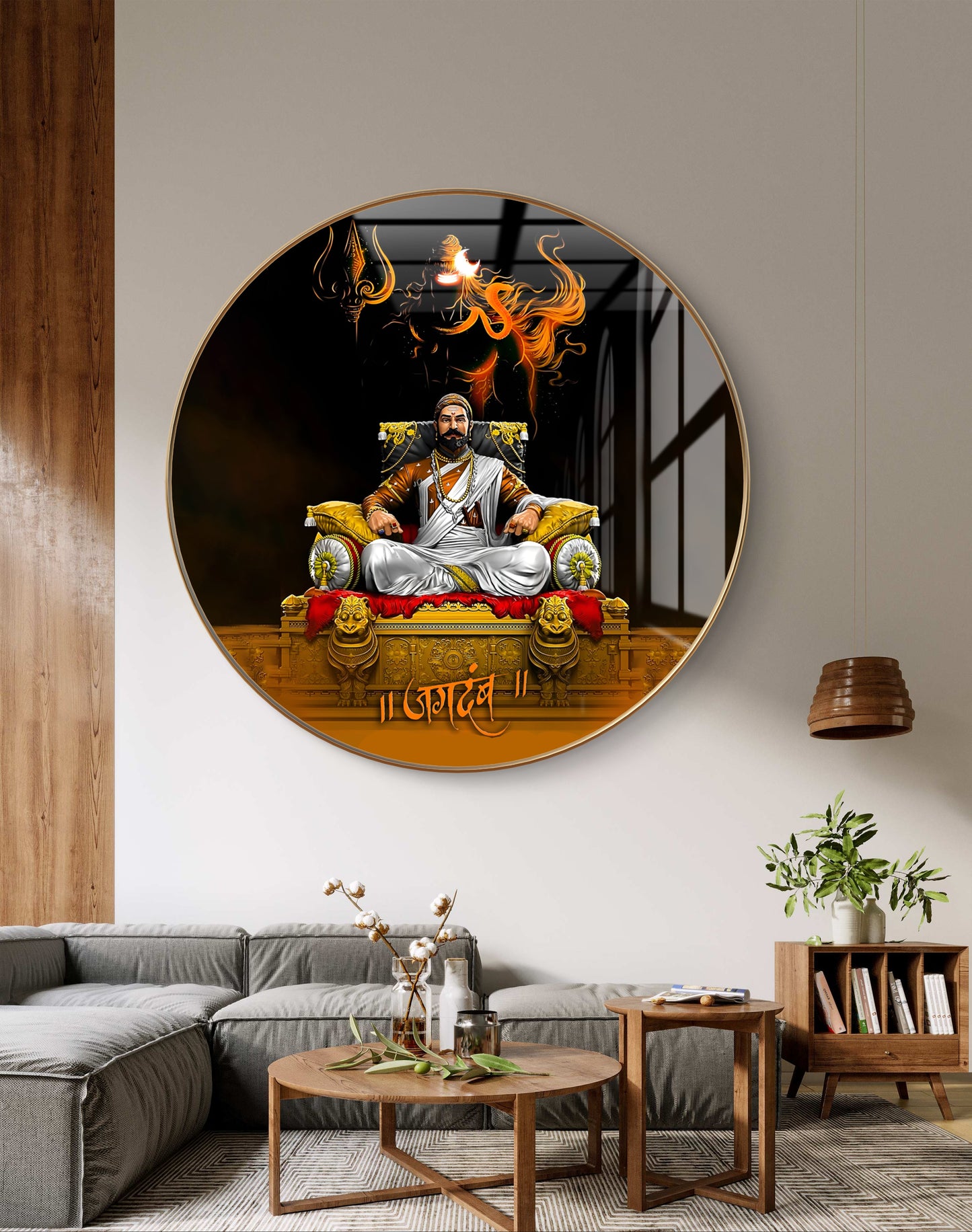 Round maratha shivaji raje painting crystal resin