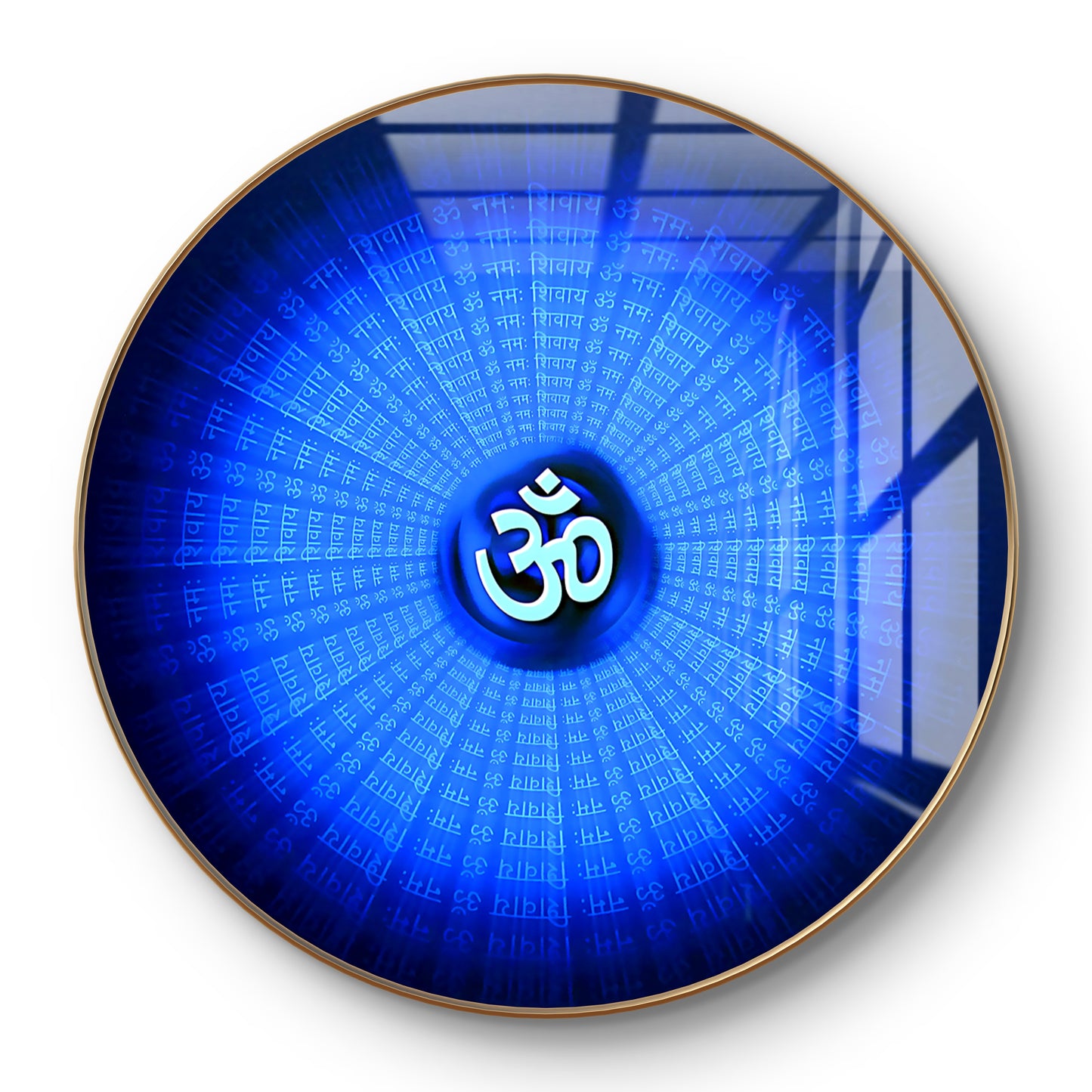 Round blue om for meditation crystal resin