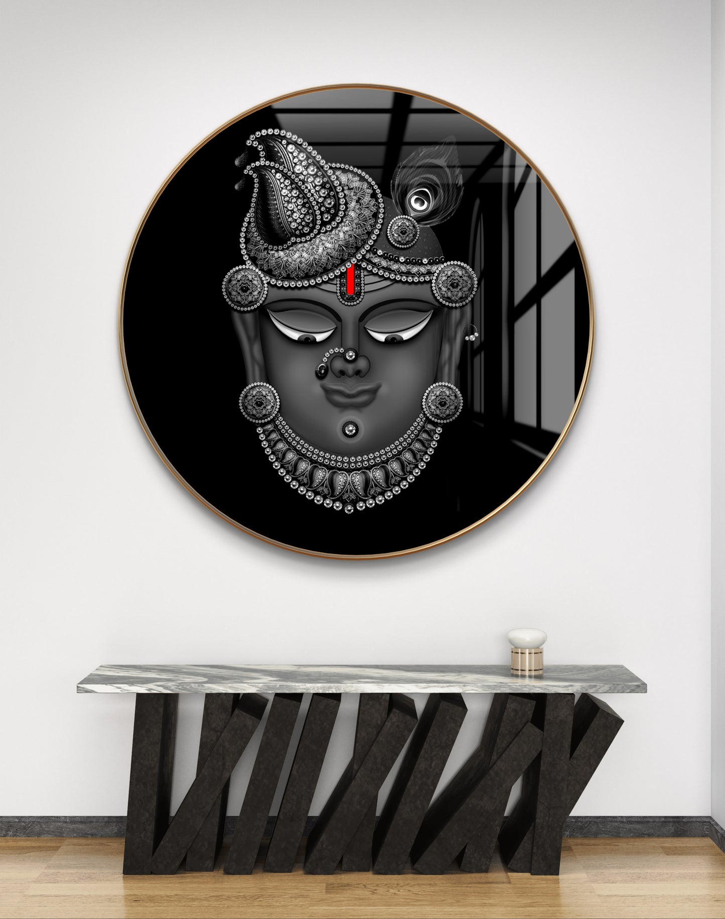 Round shreenathji face grey crystal resin