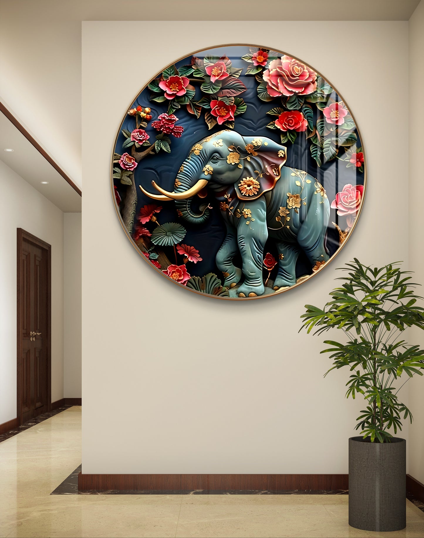 Round elephant with flowers crystal resin