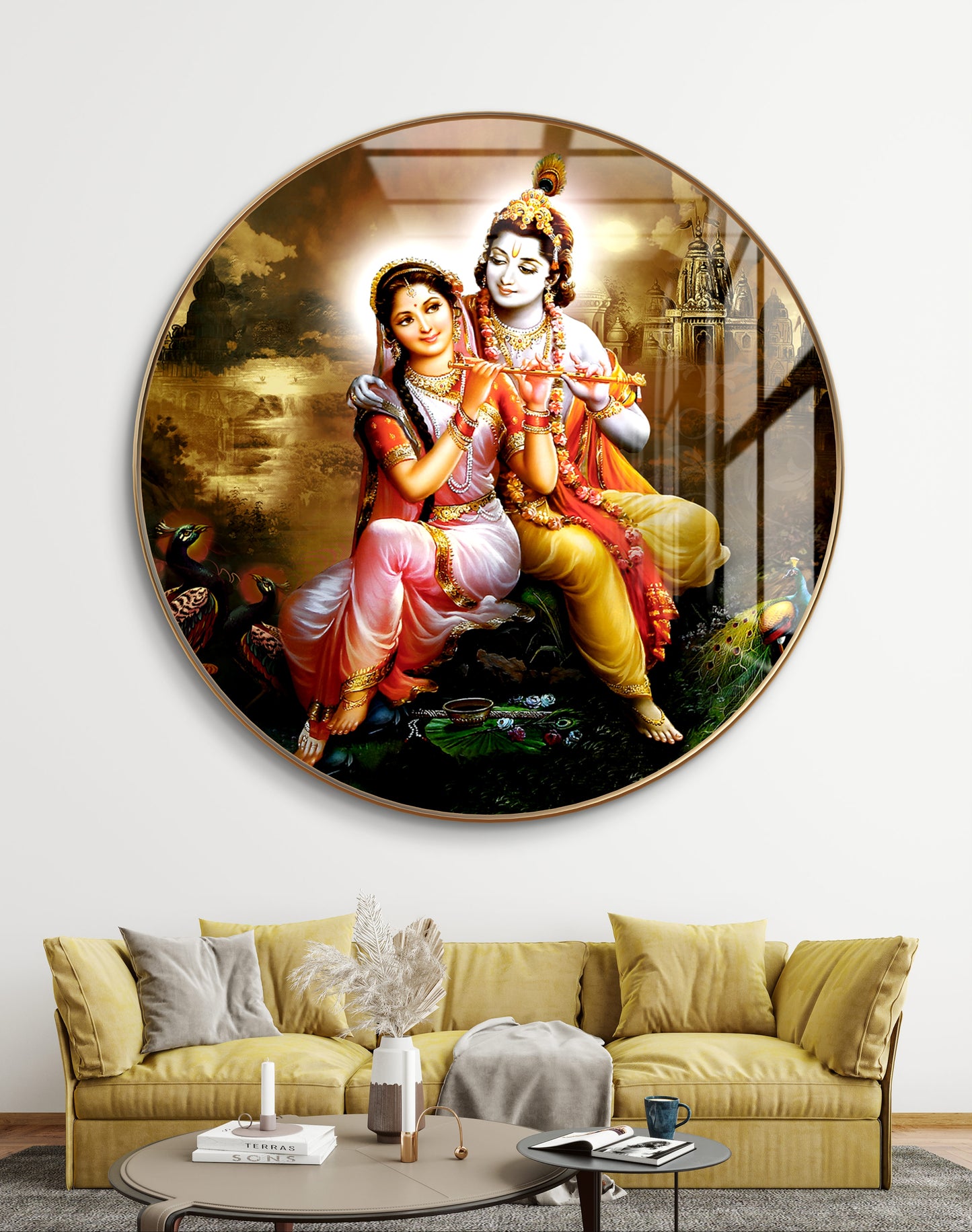 Round retro RK beige background crystal resin
