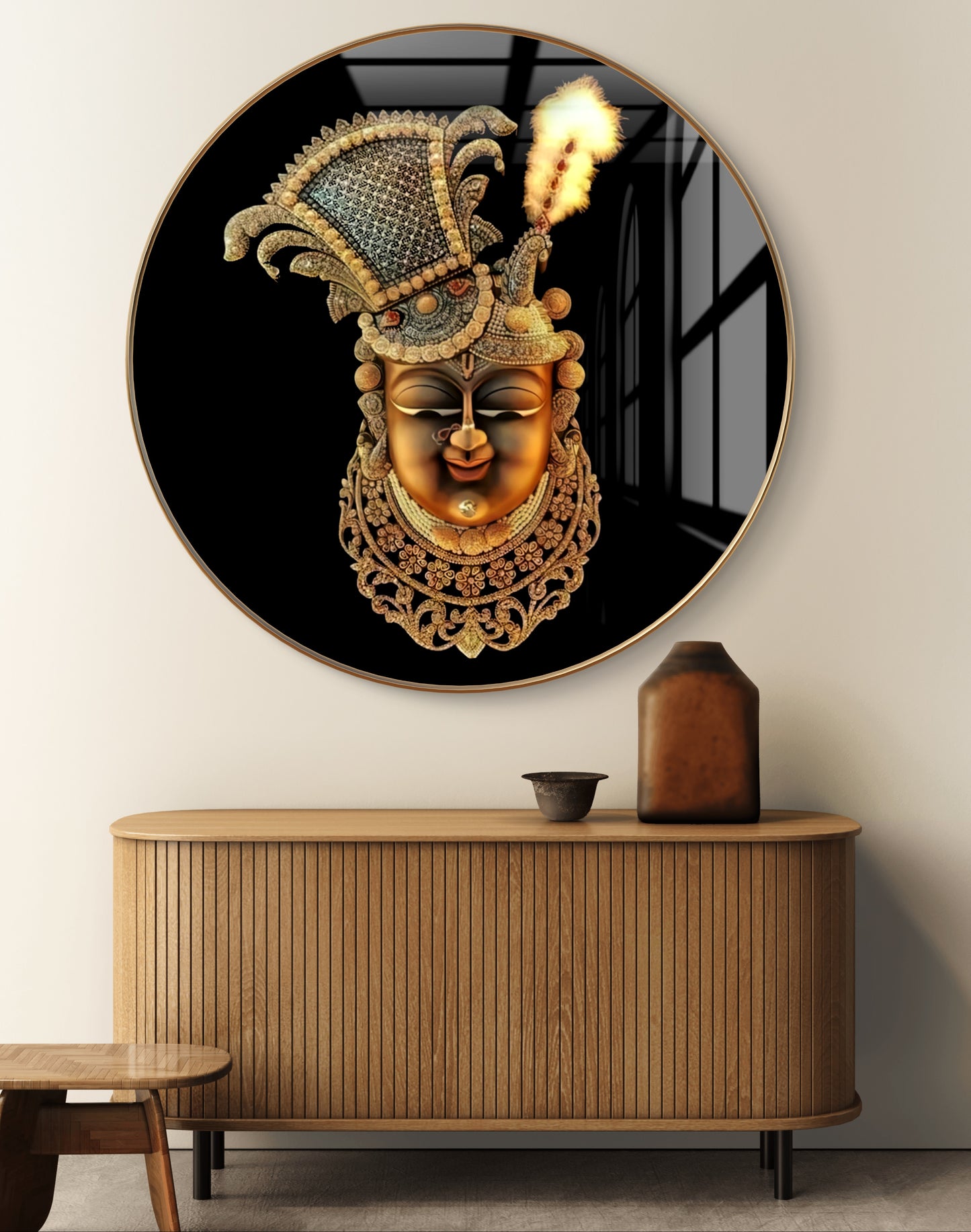 Round Shreenathji face made of crystal resin