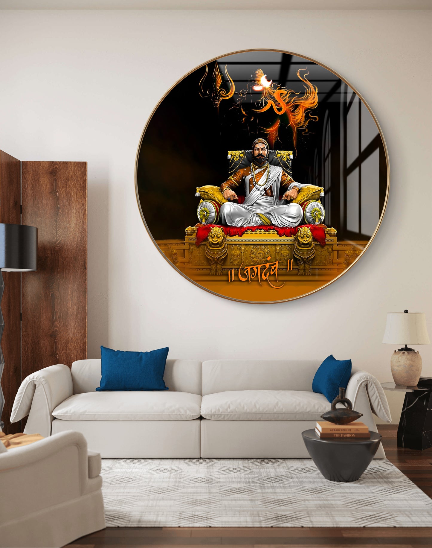 Round maratha shivaji raje painting crystal resin