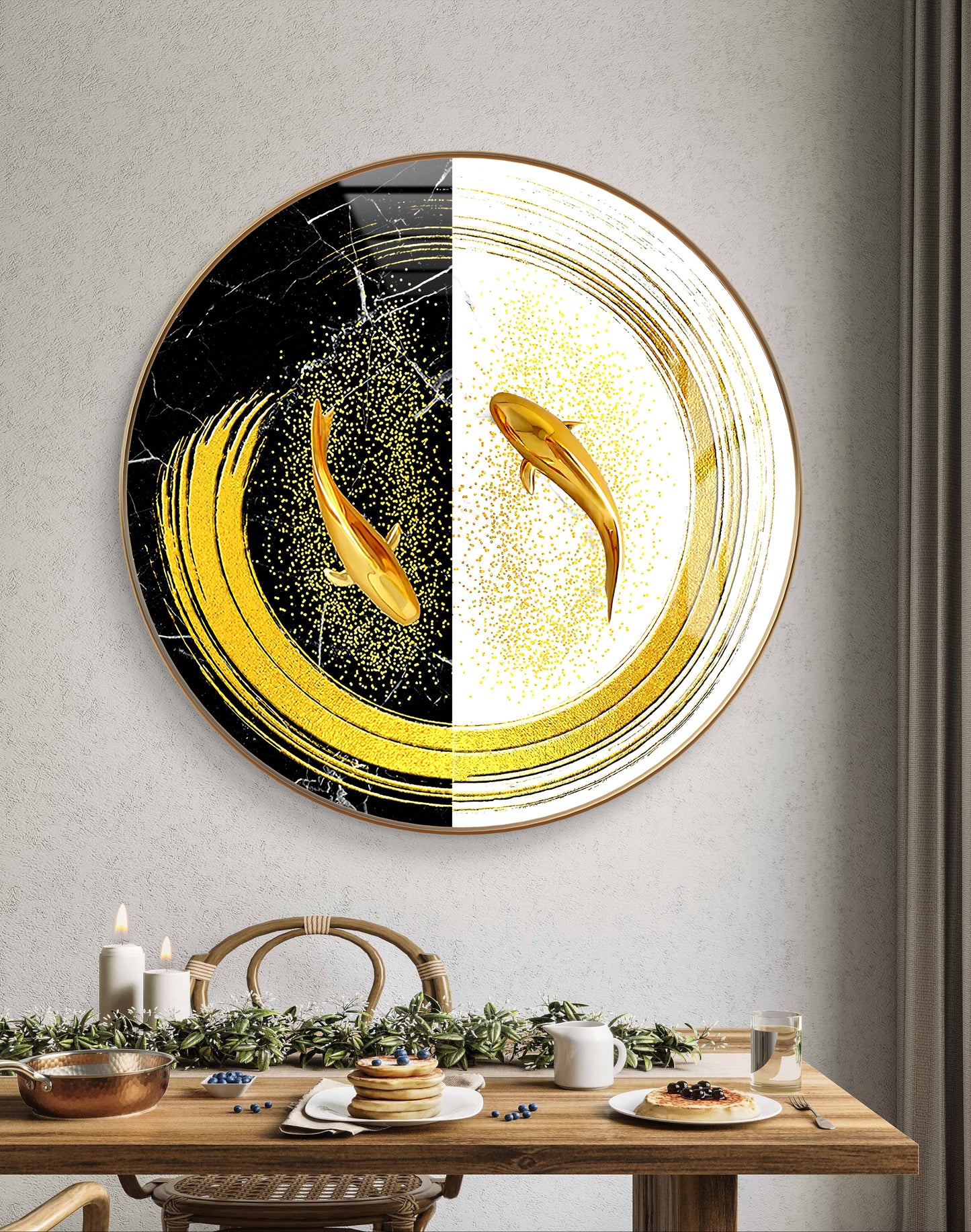 Round golden fish yin Yang abstract art crystal resin