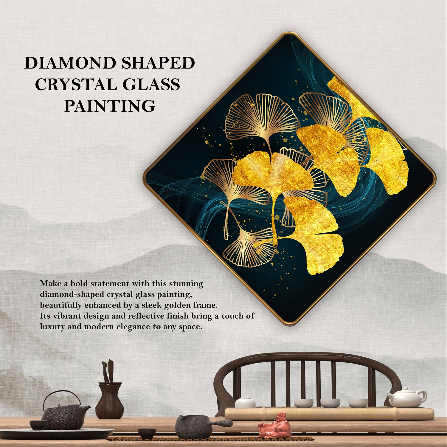 DIAMOND SHAPED CRYSTAL GLASS PAINTING