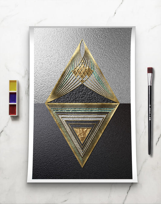 CANVAS GOLDEN PYRAMID ABSTRACT IN GREY TEXTURED BACKGROUND CANVAS PRINTS