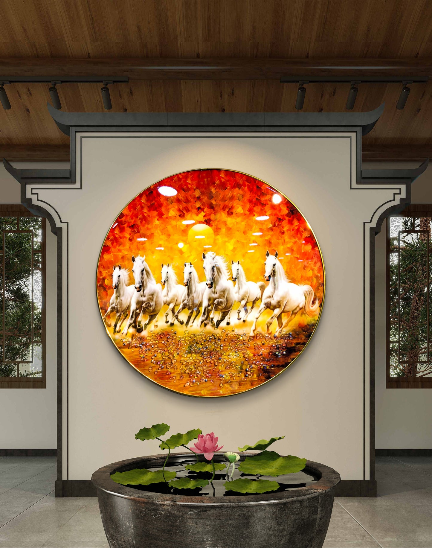 ROUND CRYSTAL RAISIN VIBRANT VASTU 7 WHITE  HORSE