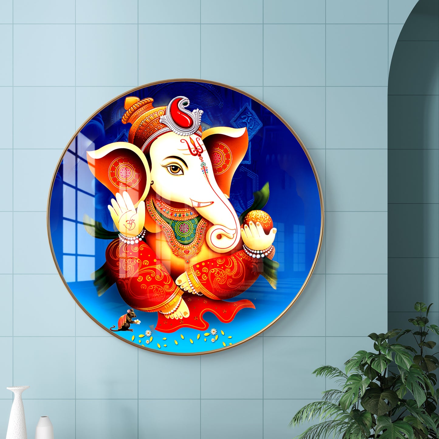 Round colourfull ganesha crystal resin art work