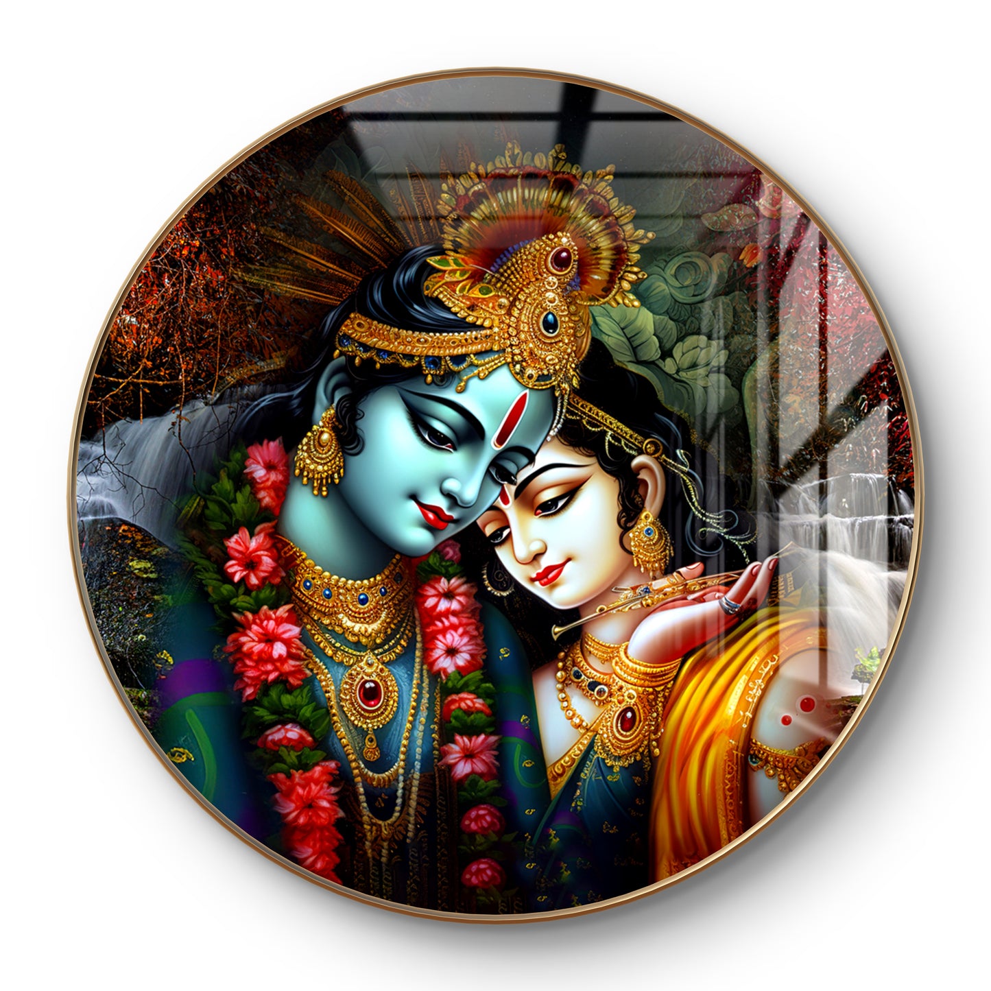 Round radha krishna with stream background crystal resin art work