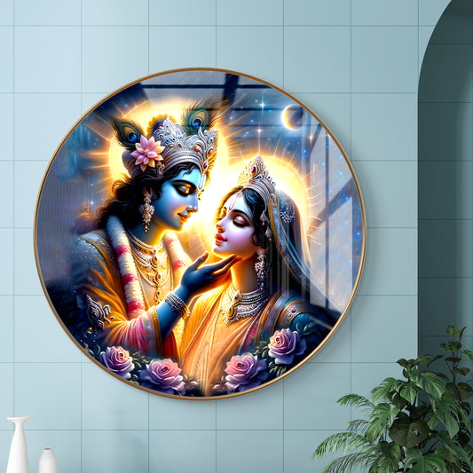 Round radha krishna crystal resin art work